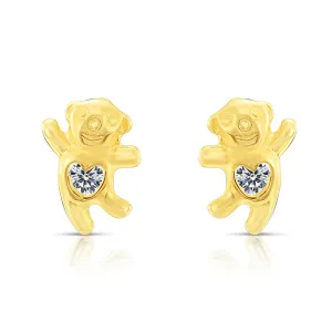 10k Yellow Gold Dancing Bear Stud Earrings
