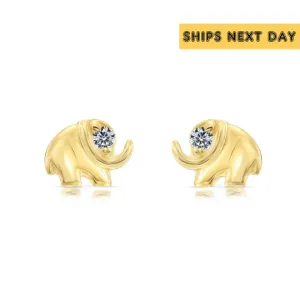 10k Yellow Gold Tiny Cute Elephant Stud Earrings