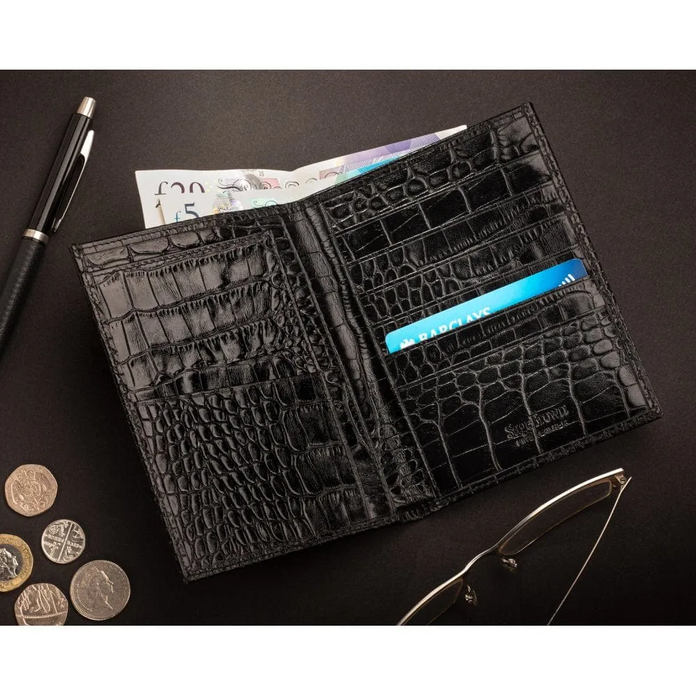 3/4 Tall Bifold Wallet With 6 CC - Black Croc