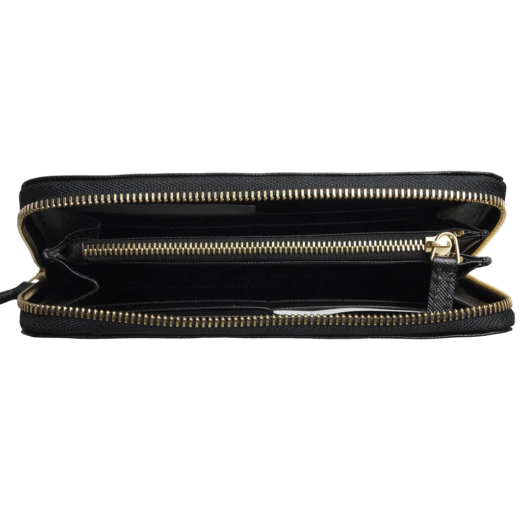 8 Credit Card Saffiano Zip Around Wallet Black
