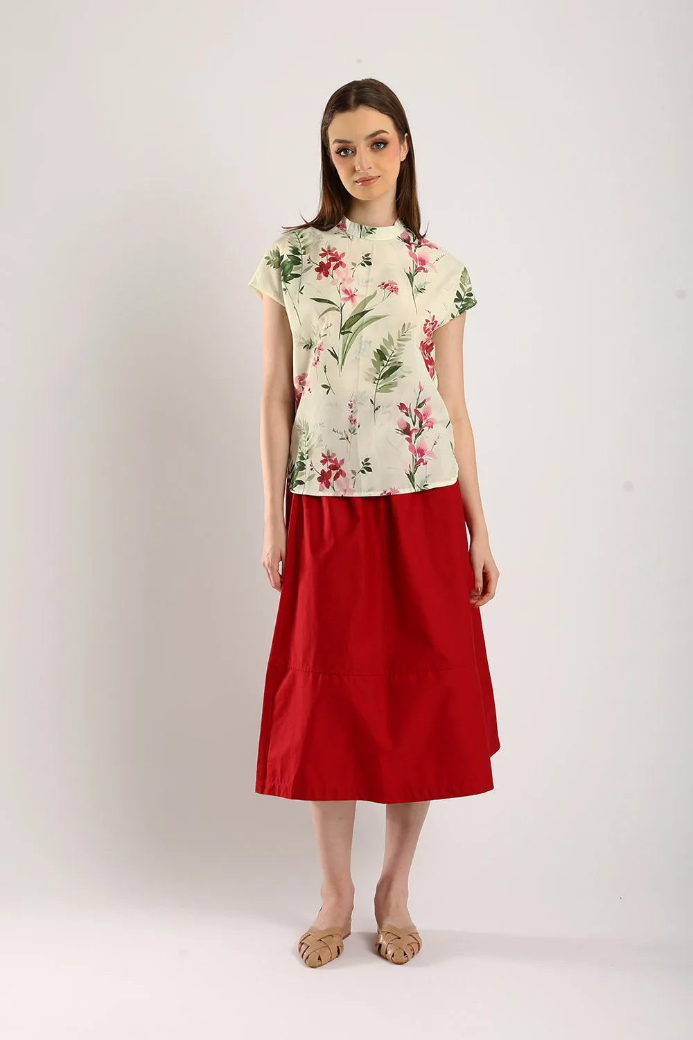 Astrid Floral Cotton Top in Light Green