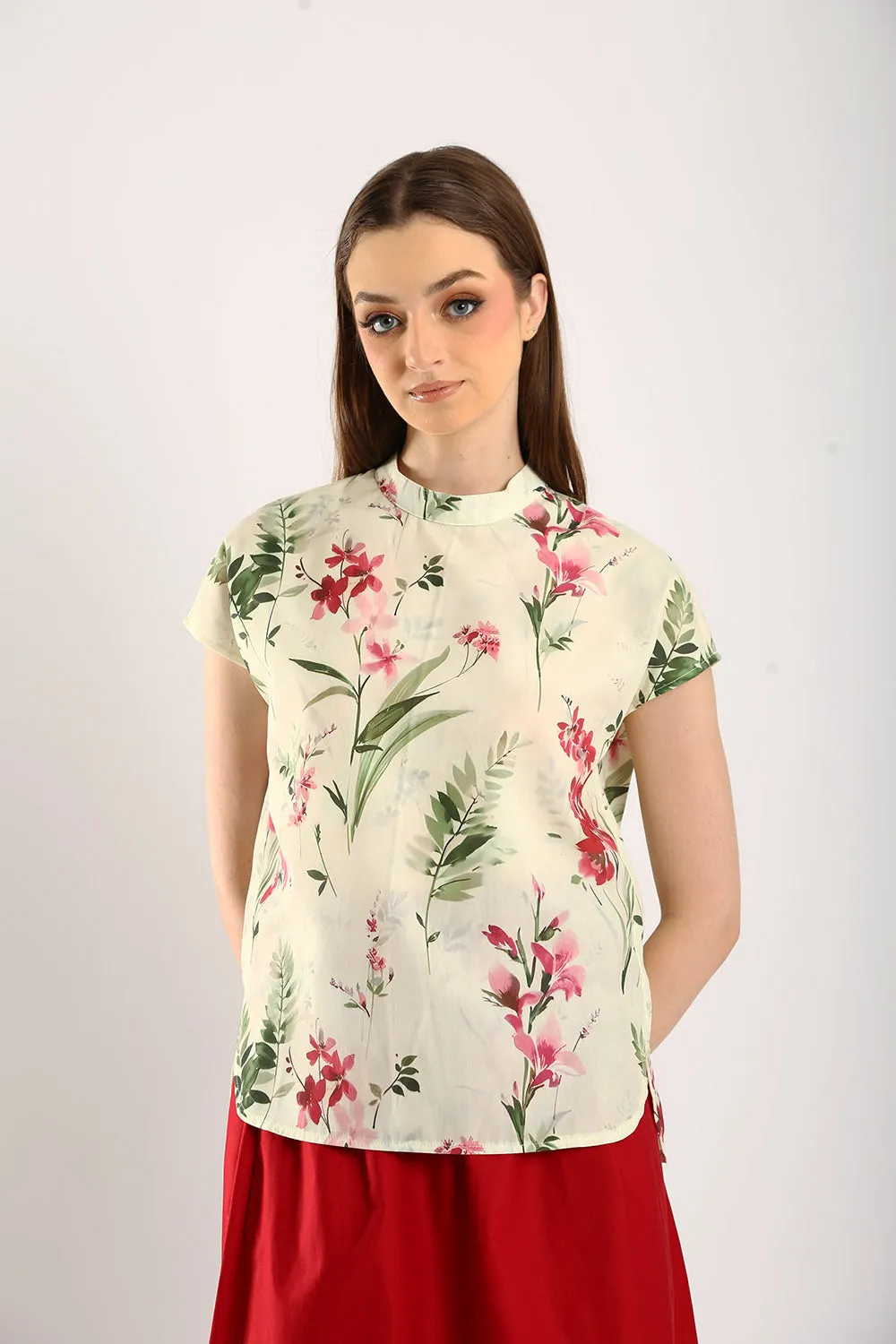 Astrid Floral Cotton Top in Light Green