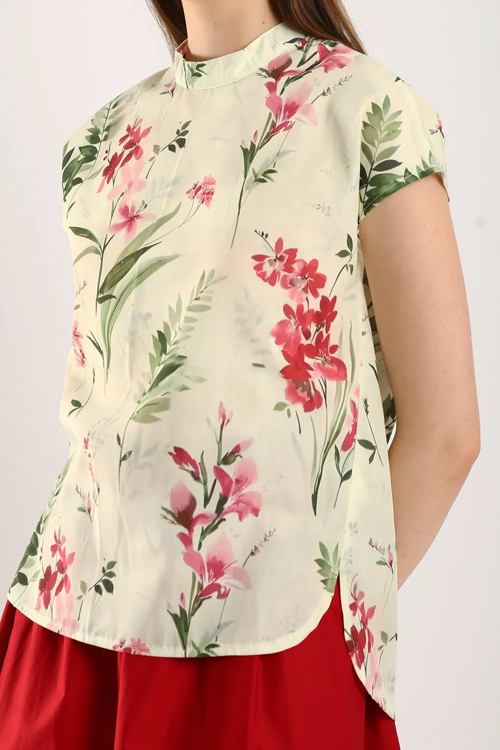 Astrid Floral Cotton Top in Light Green