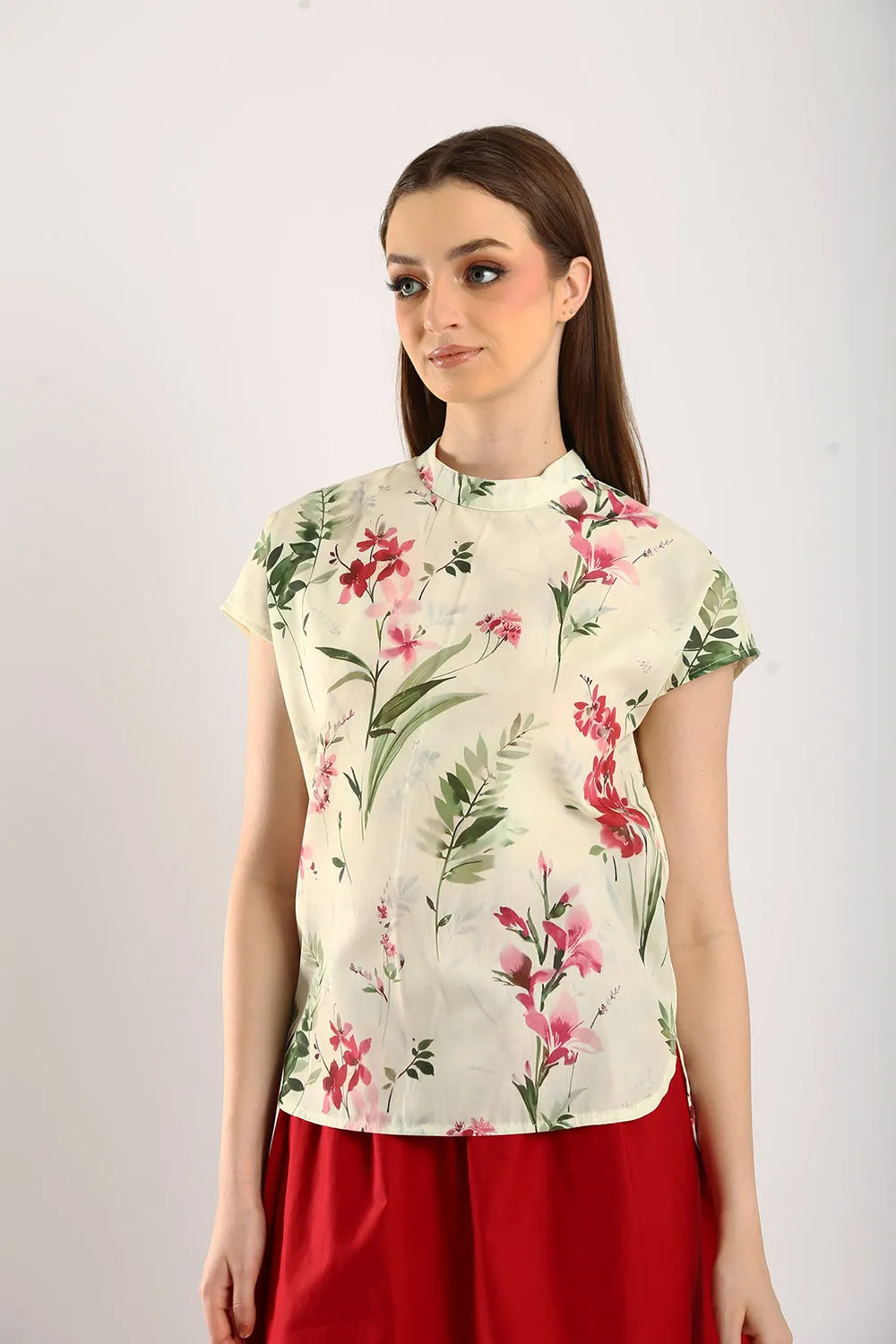 Astrid Floral Cotton Top in Light Green