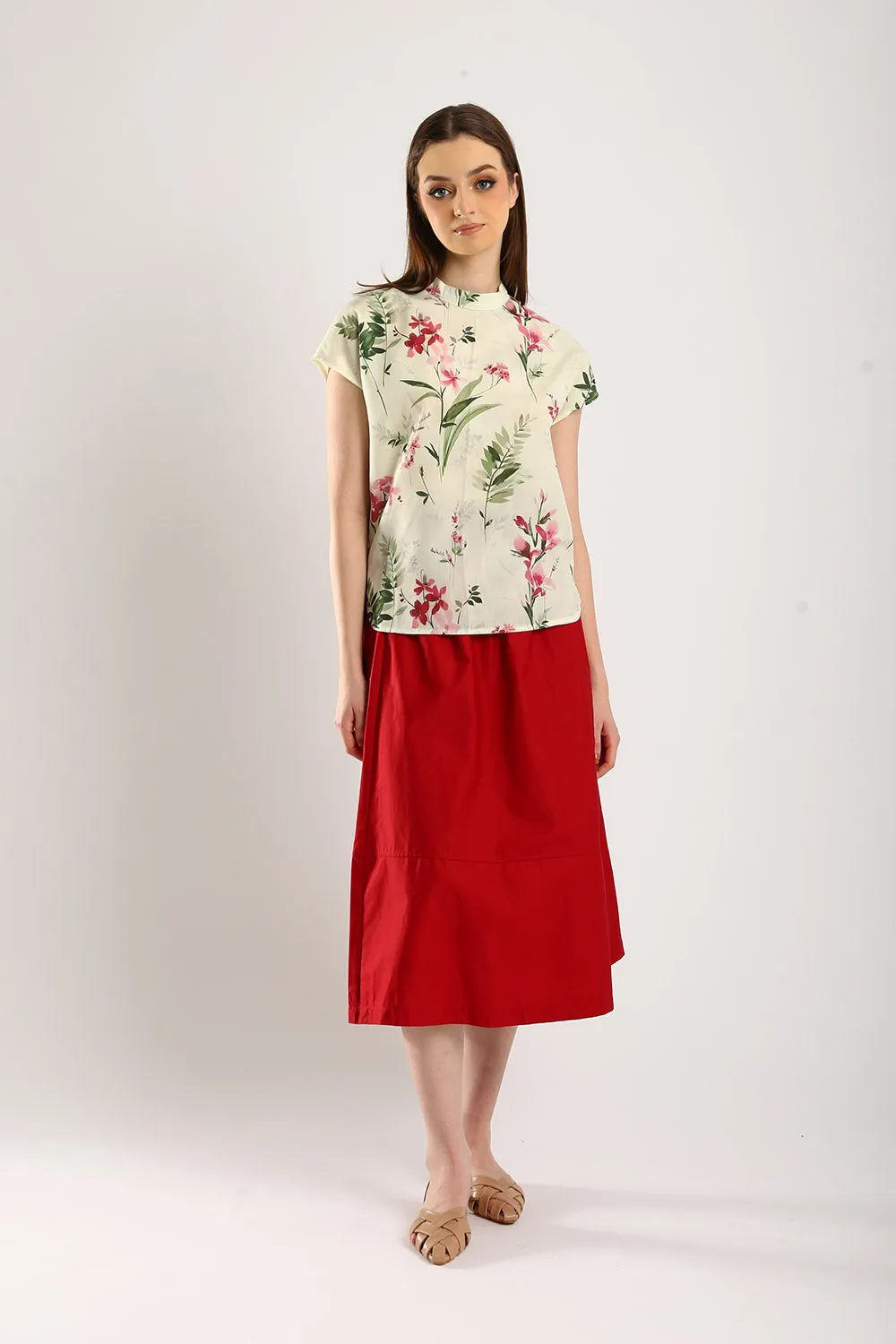 Astrid Floral Cotton Top in Light Green