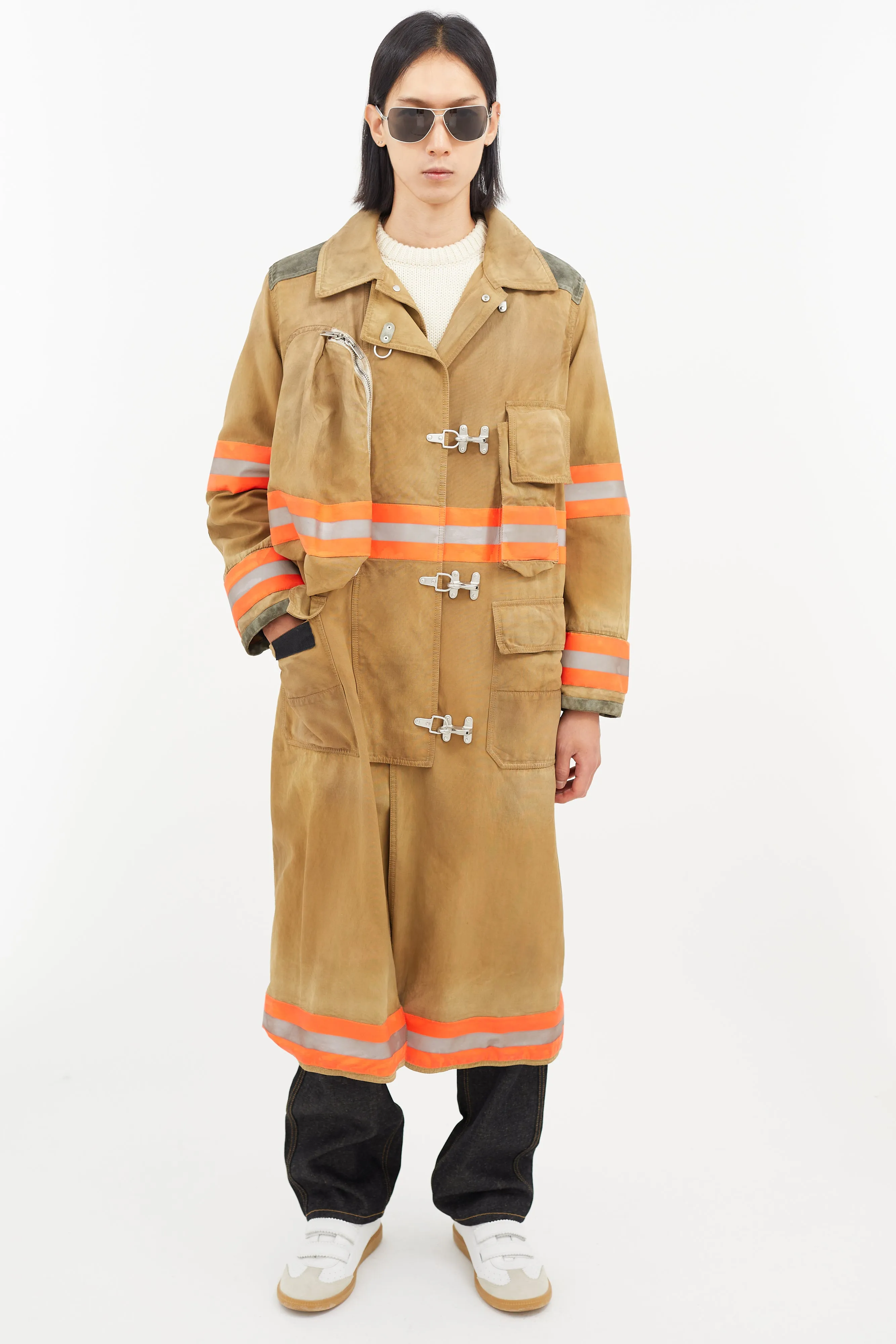 Beige & Multicolour Reflective Firefighter Jacket