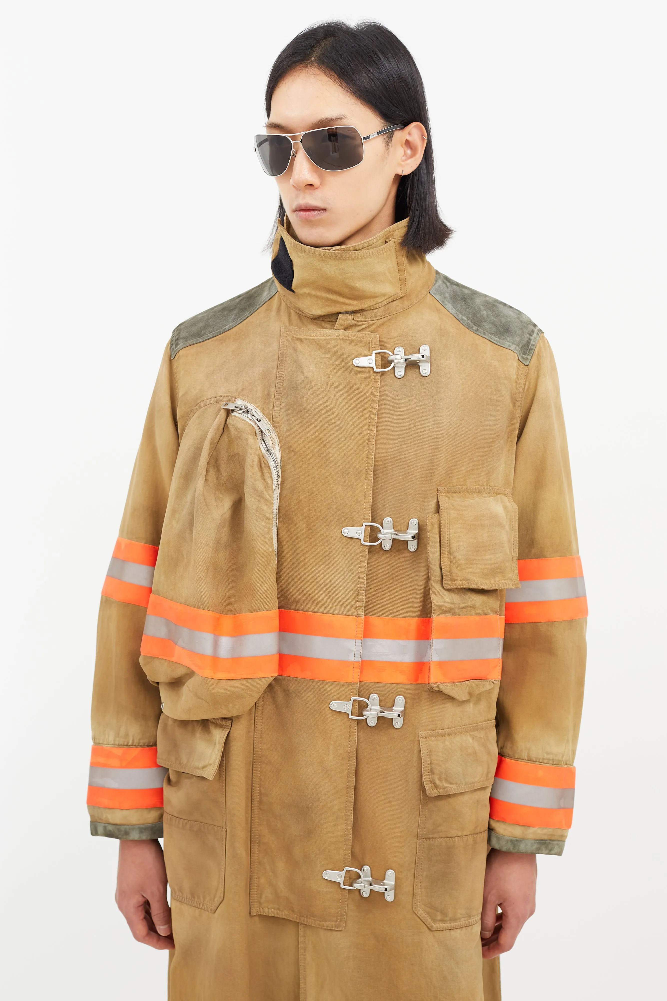 Beige & Multicolour Reflective Firefighter Jacket