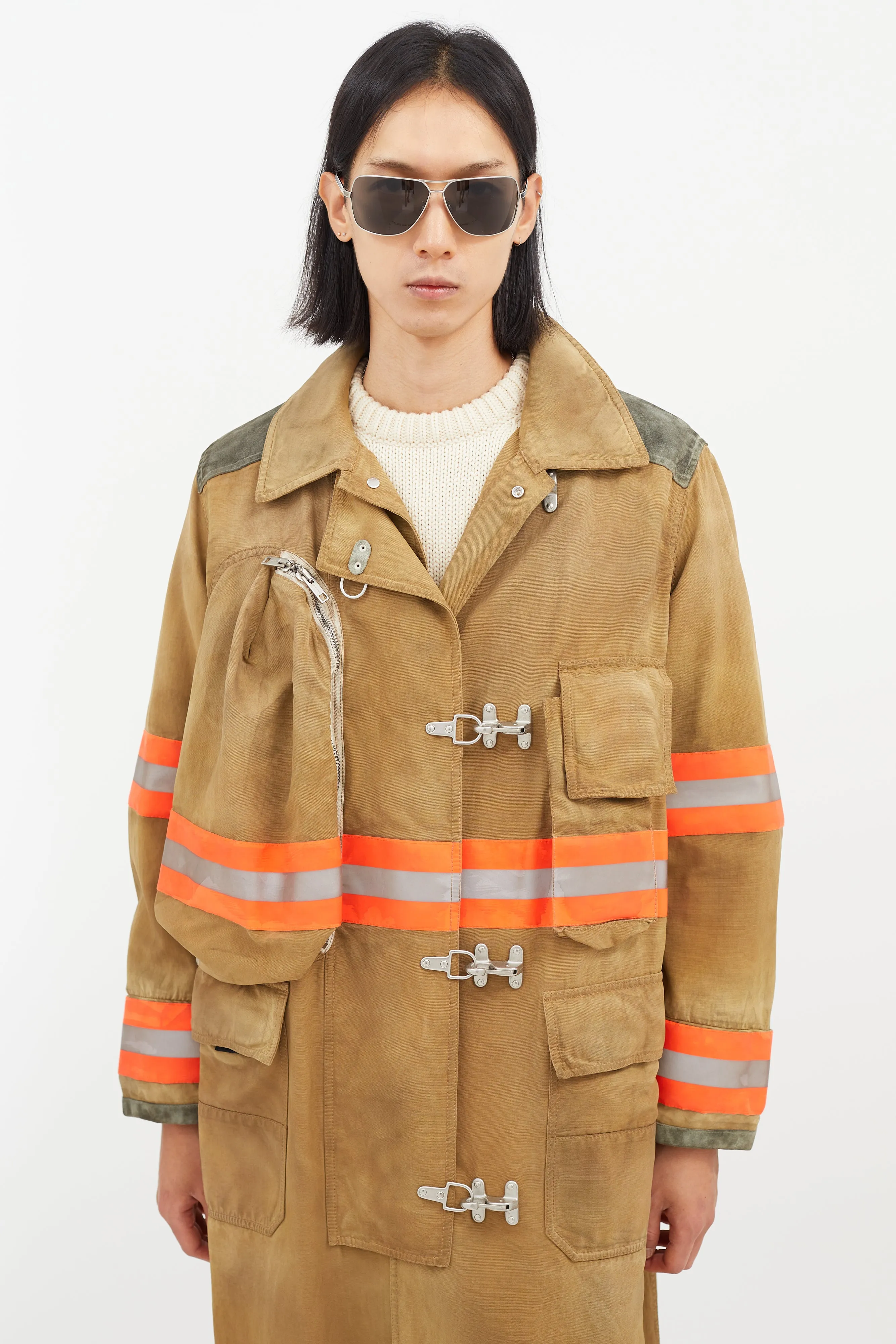 Beige & Multicolour Reflective Firefighter Jacket
