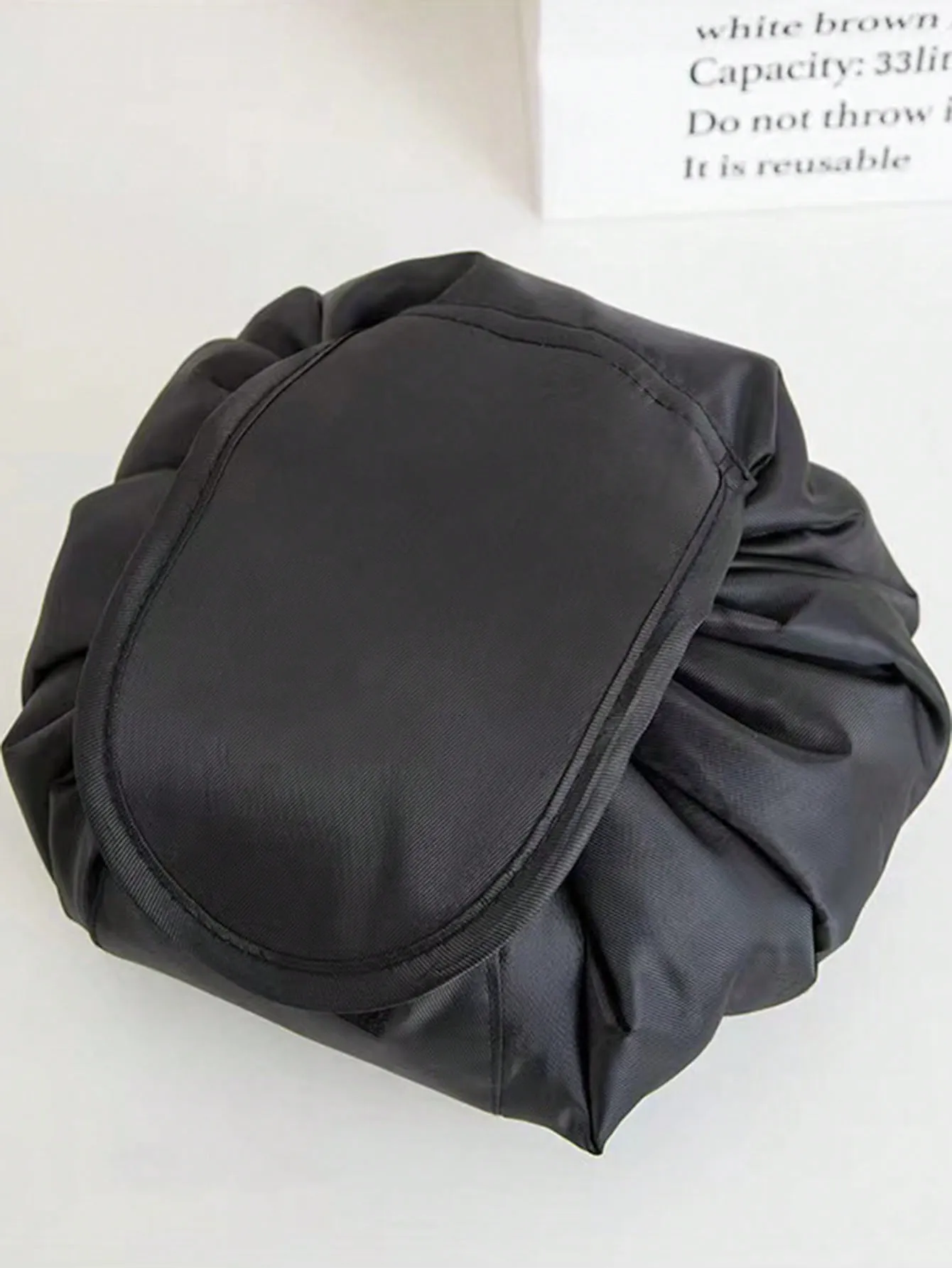 Black Make Up Bag Ruched Detail Drawstring Design Makeup Storage Bag