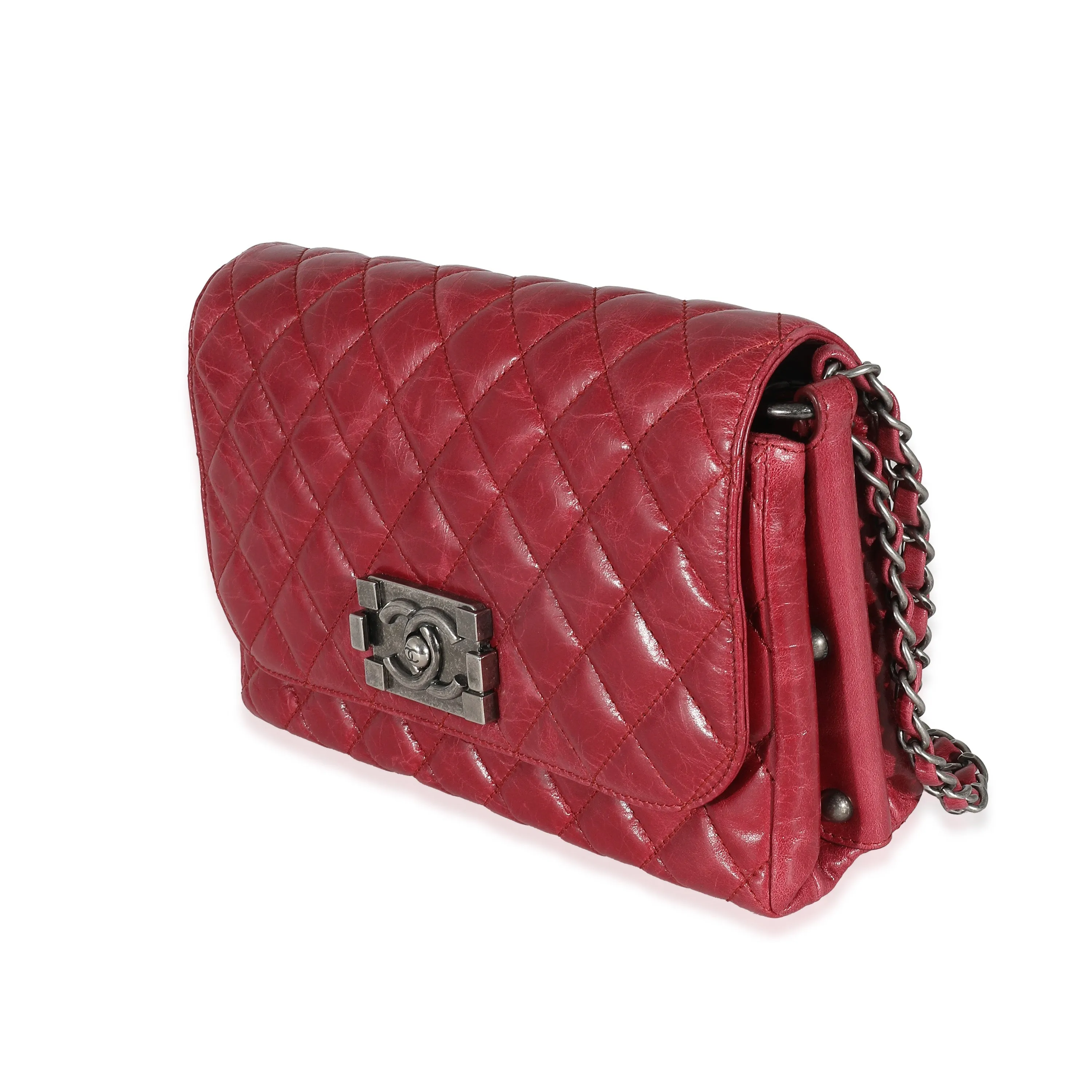 CHANEL 12P Red Glazed Calfskin Veau Brilliante Flap Bag
