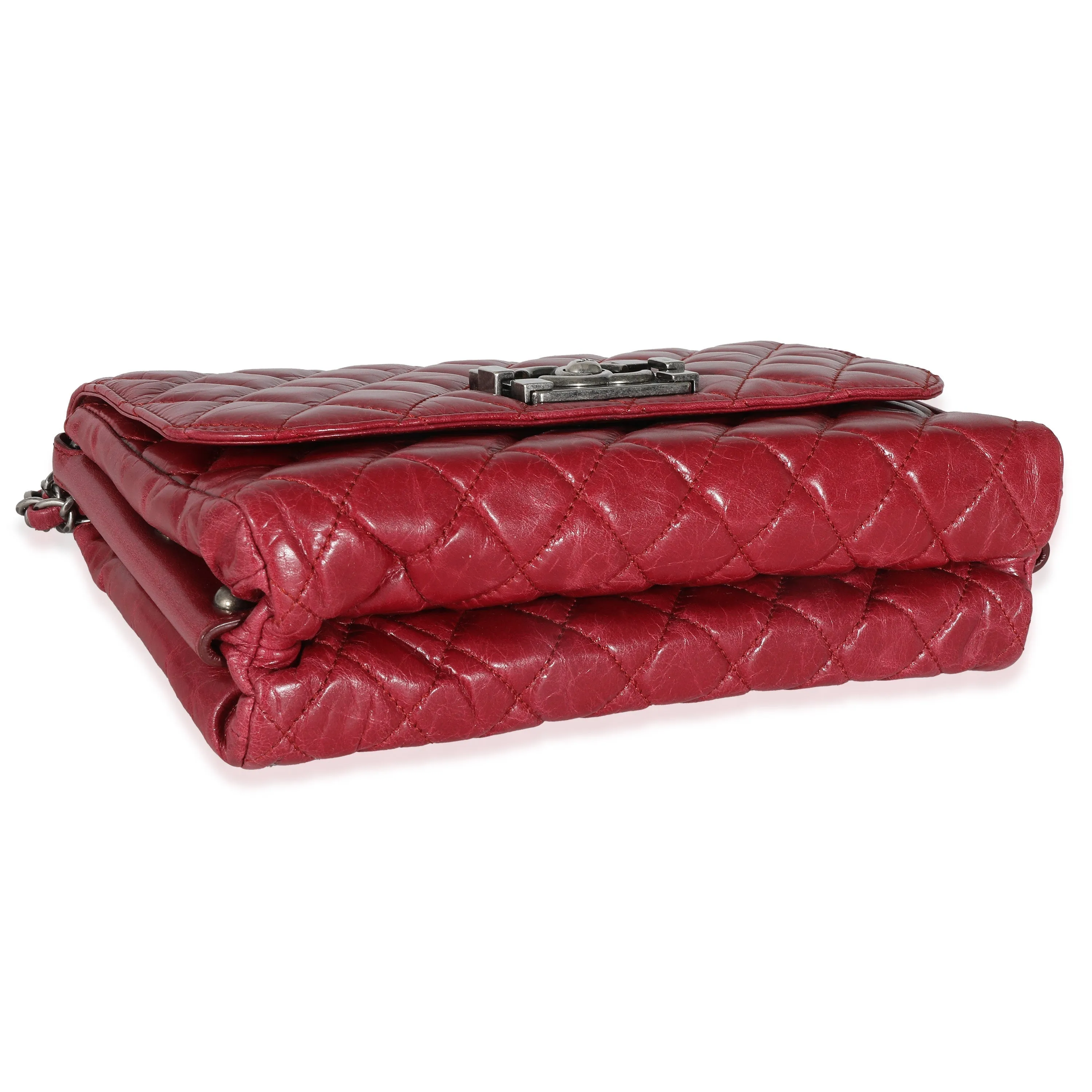 CHANEL 12P Red Glazed Calfskin Veau Brilliante Flap Bag