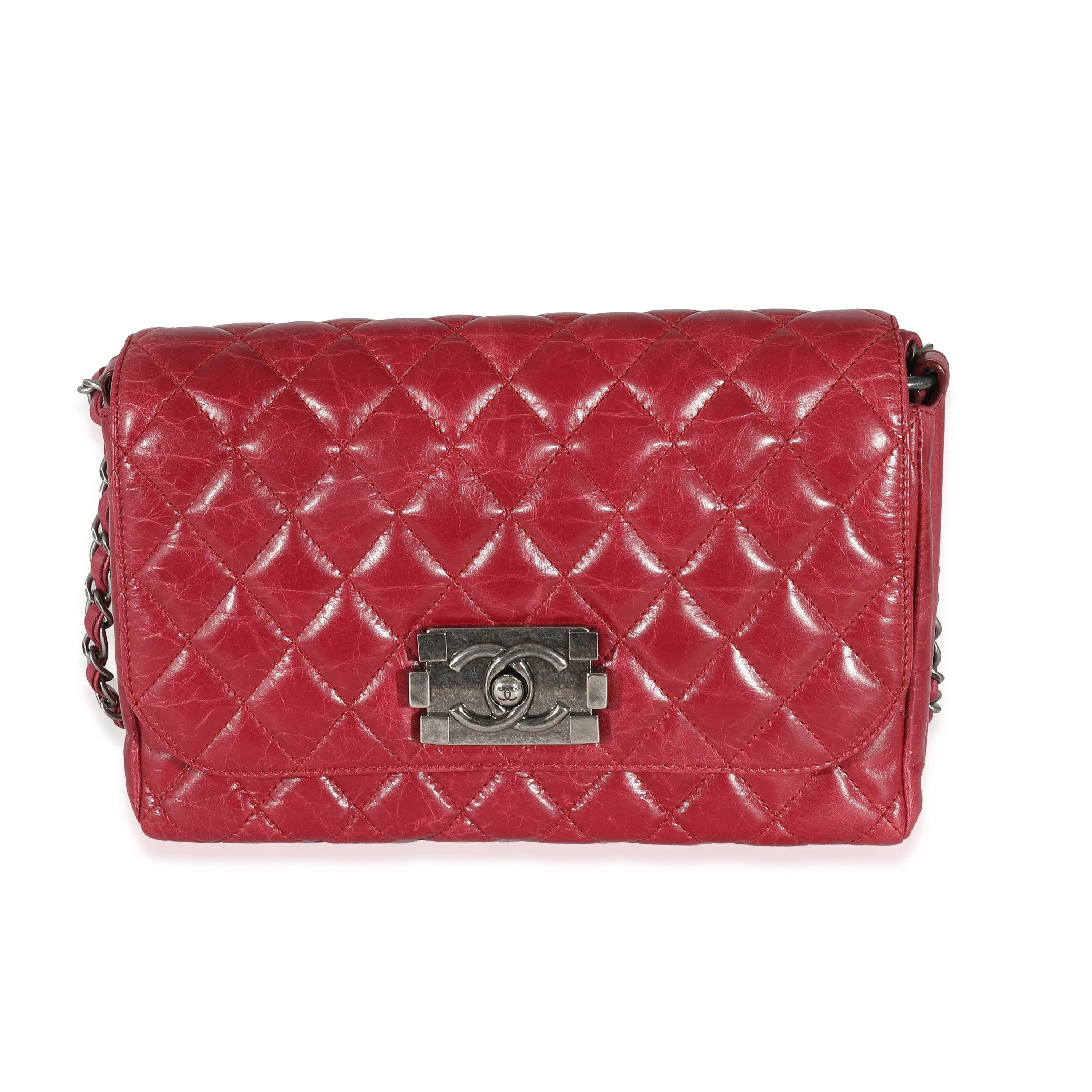 CHANEL 12P Red Glazed Calfskin Veau Brilliante Flap Bag