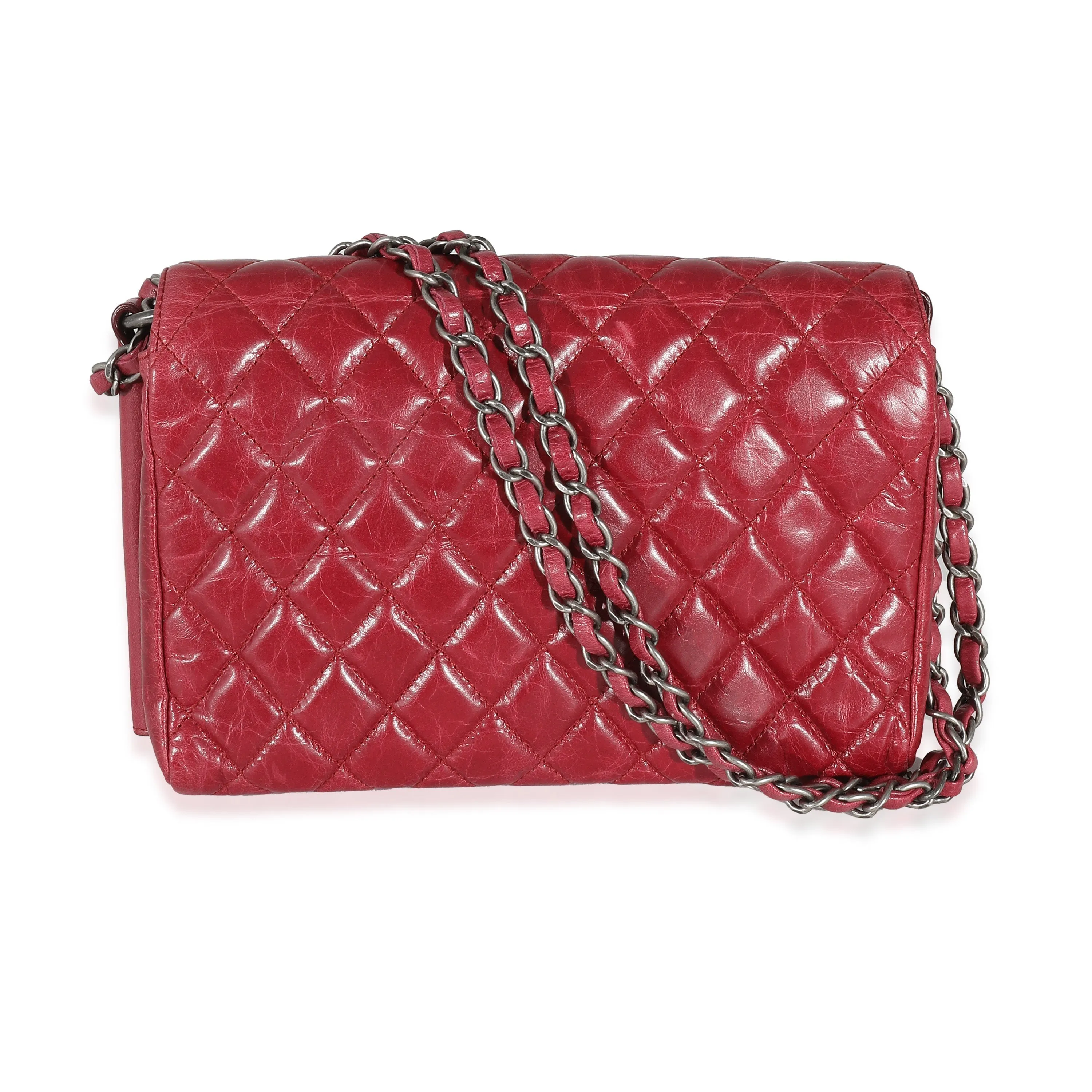 CHANEL 12P Red Glazed Calfskin Veau Brilliante Flap Bag