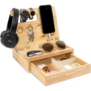 Dad Gifts - Wood Phone Docking Station- Birthday Gifts for Men- Bedside Table Organiser, Charging Station for Mobile Phone, Sunglasses, Wallet, Watch, Keys by EcoLeafy, Australian Owned