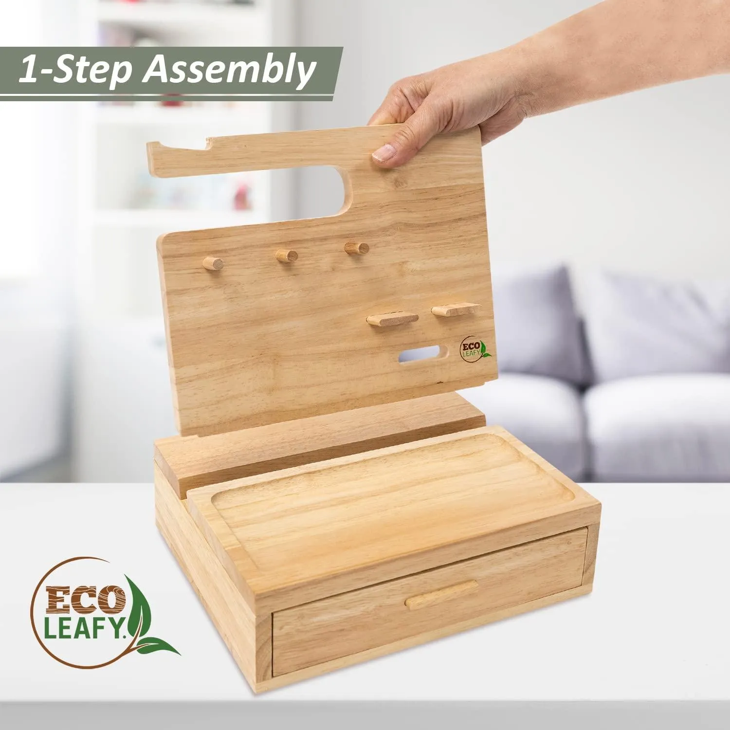 Dad Gifts - Wood Phone Docking Station- Birthday Gifts for Men- Bedside Table Organiser, Charging Station for Mobile Phone, Sunglasses, Wallet, Watch, Keys by EcoLeafy, Australian Owned