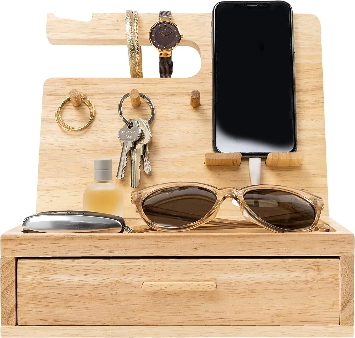 Dad Gifts - Wood Phone Docking Station- Birthday Gifts for Men- Bedside Table Organiser, Charging Station for Mobile Phone, Sunglasses, Wallet, Watch, Keys by EcoLeafy, Australian Owned