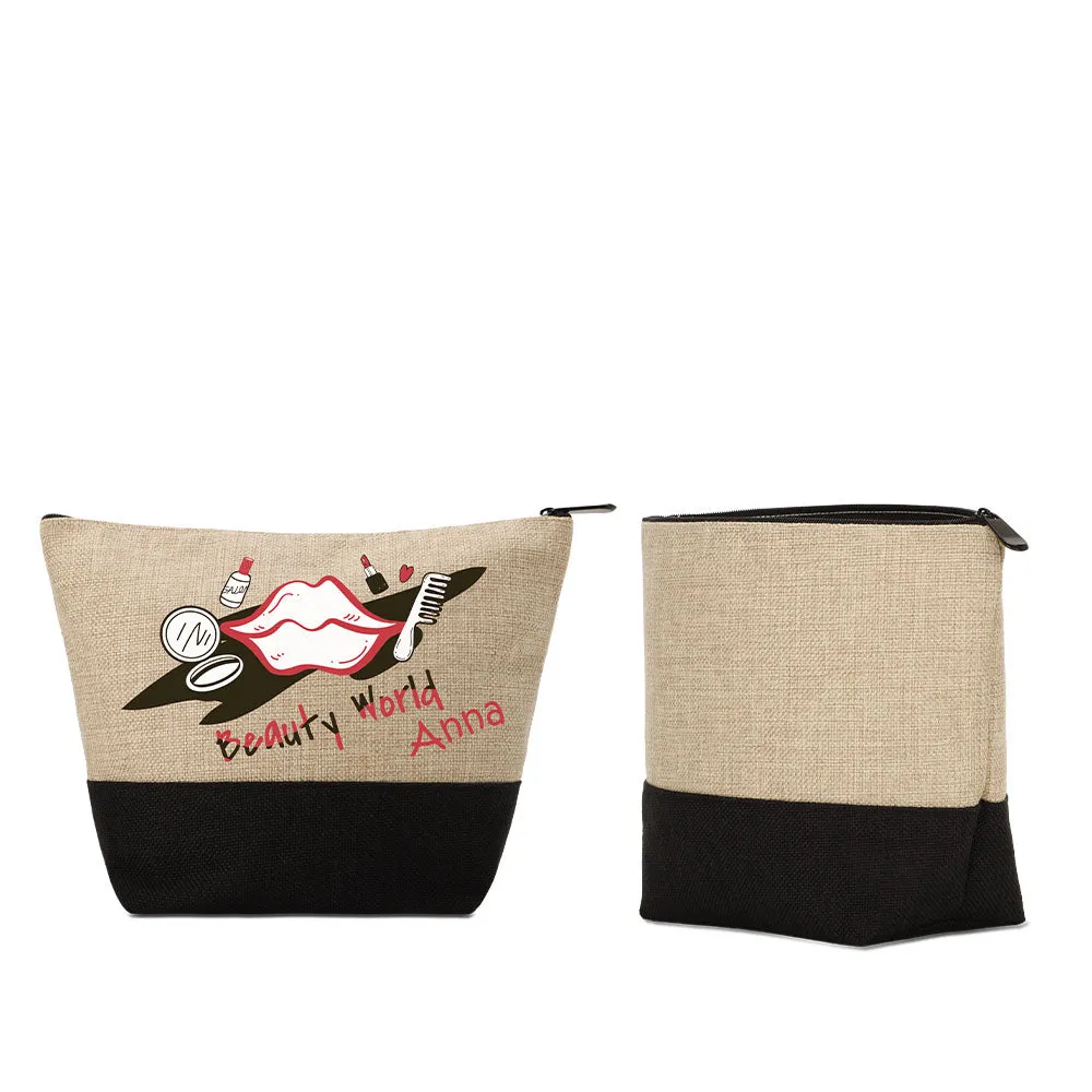 Dark Linen Cosmetic Bag With Black Base 18.5 x 24