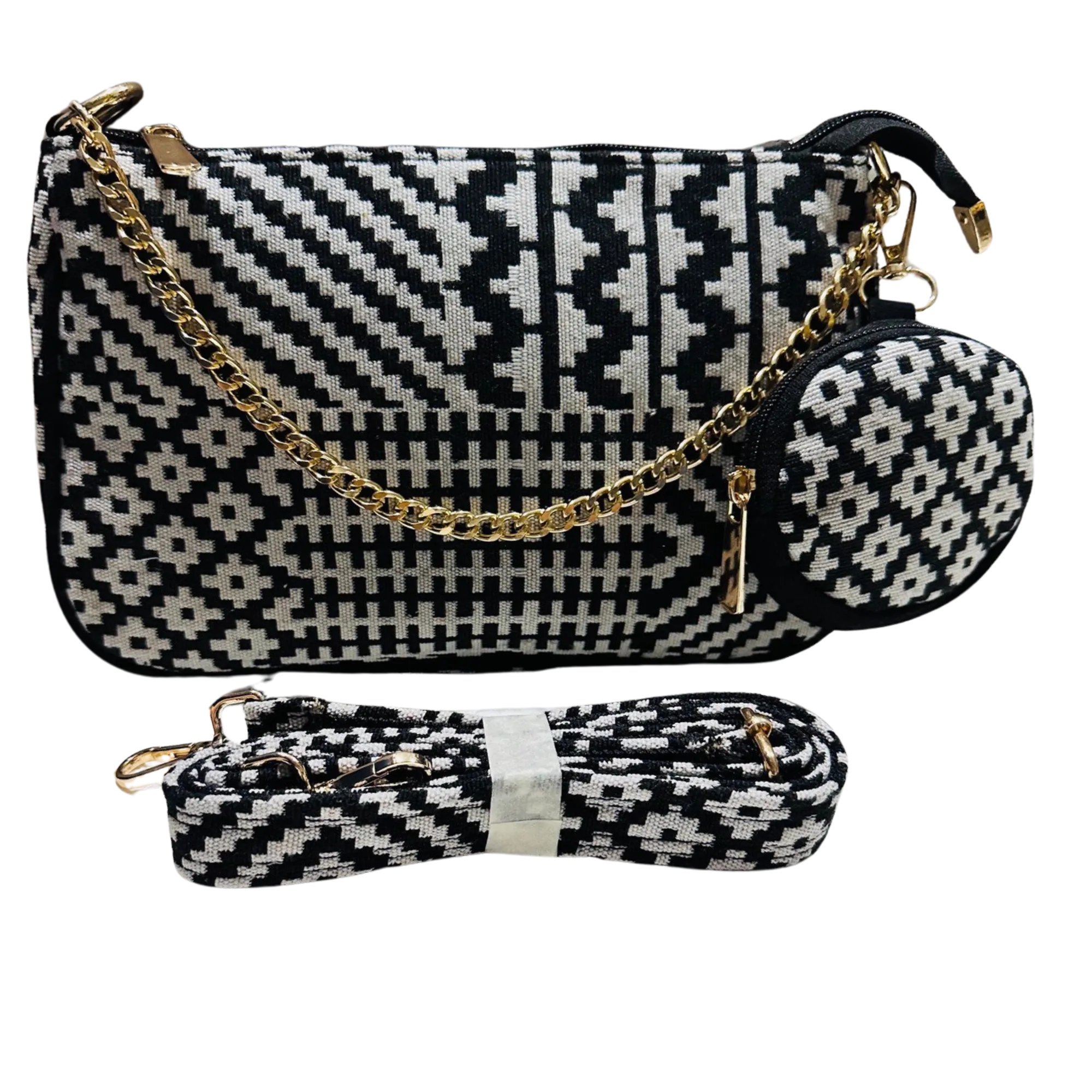 DURABLE BLACK And White Baguette BAG - F3