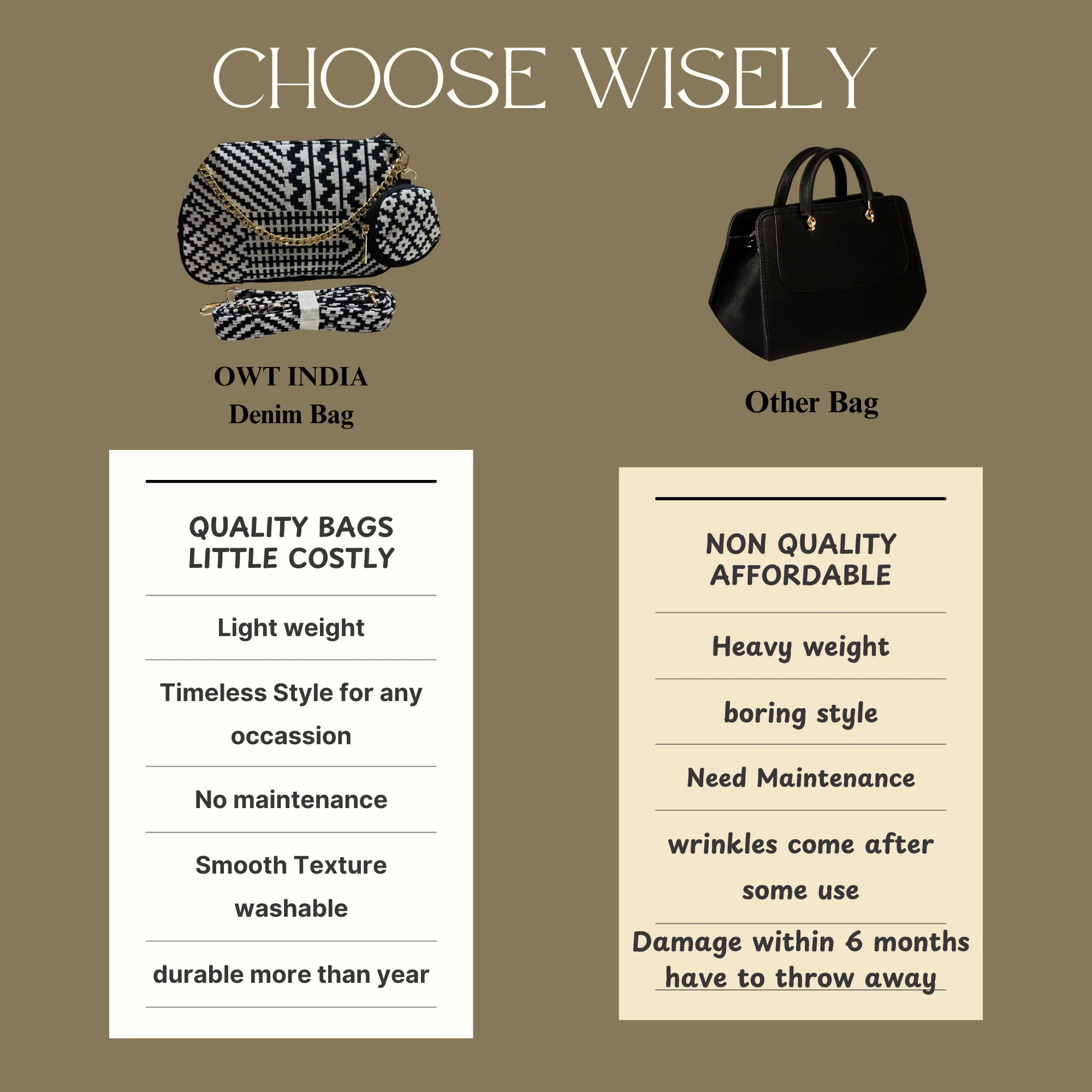 DURABLE BLACK And White Baguette BAG - F3