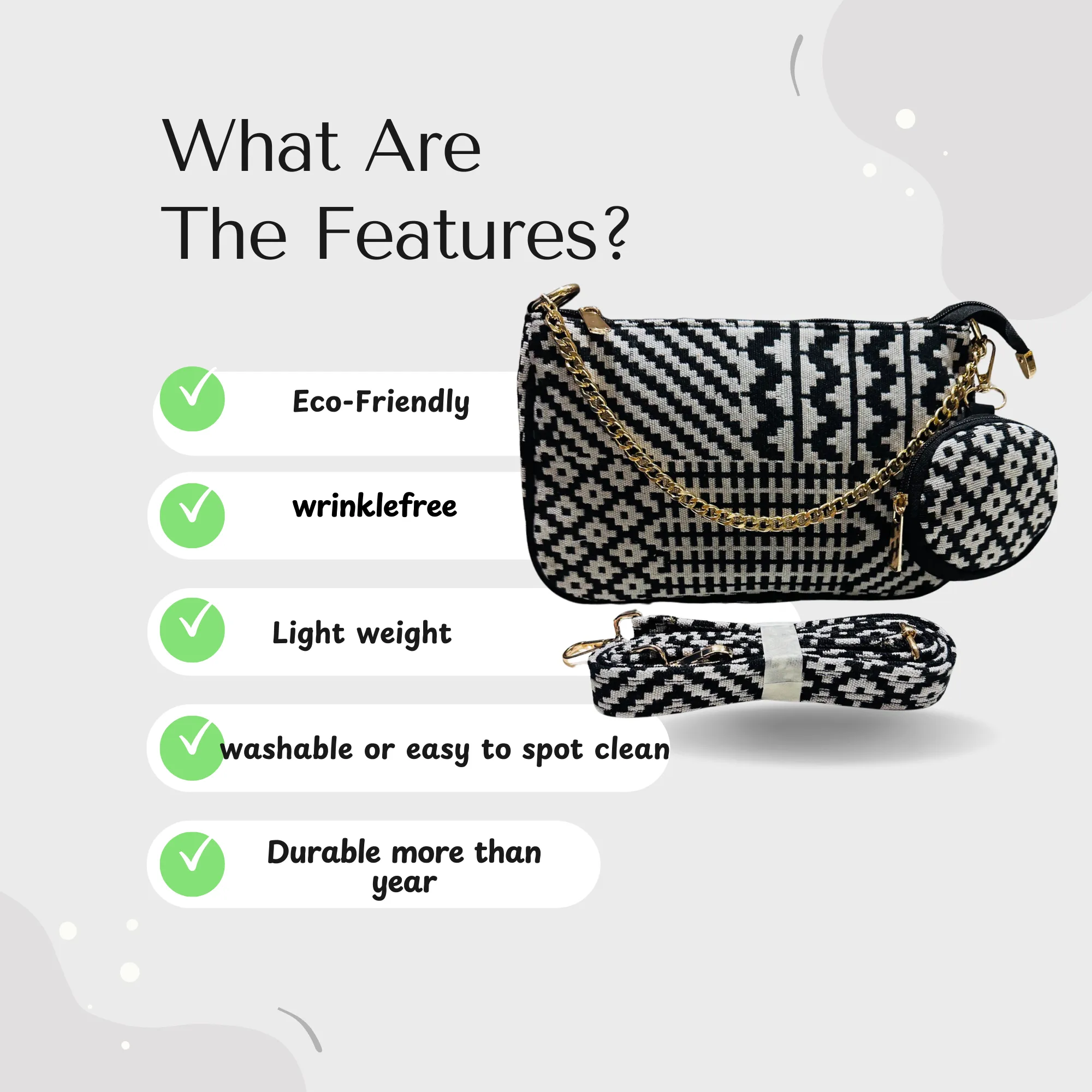 DURABLE BLACK And White Baguette BAG - F3
