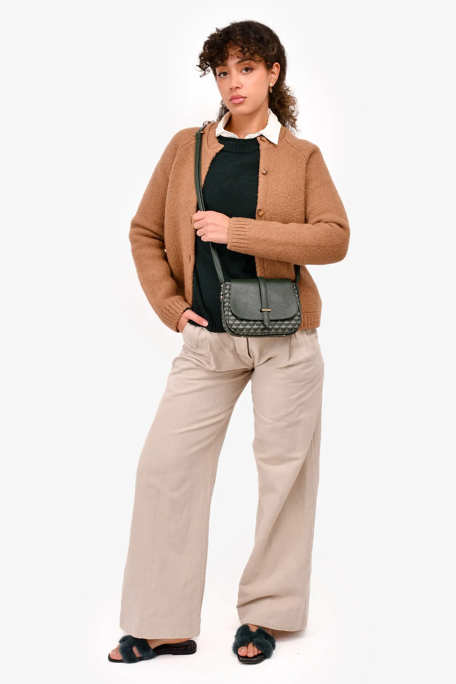 Faure Le Page Green Leather/Canvas 'Express 21' Crossbody