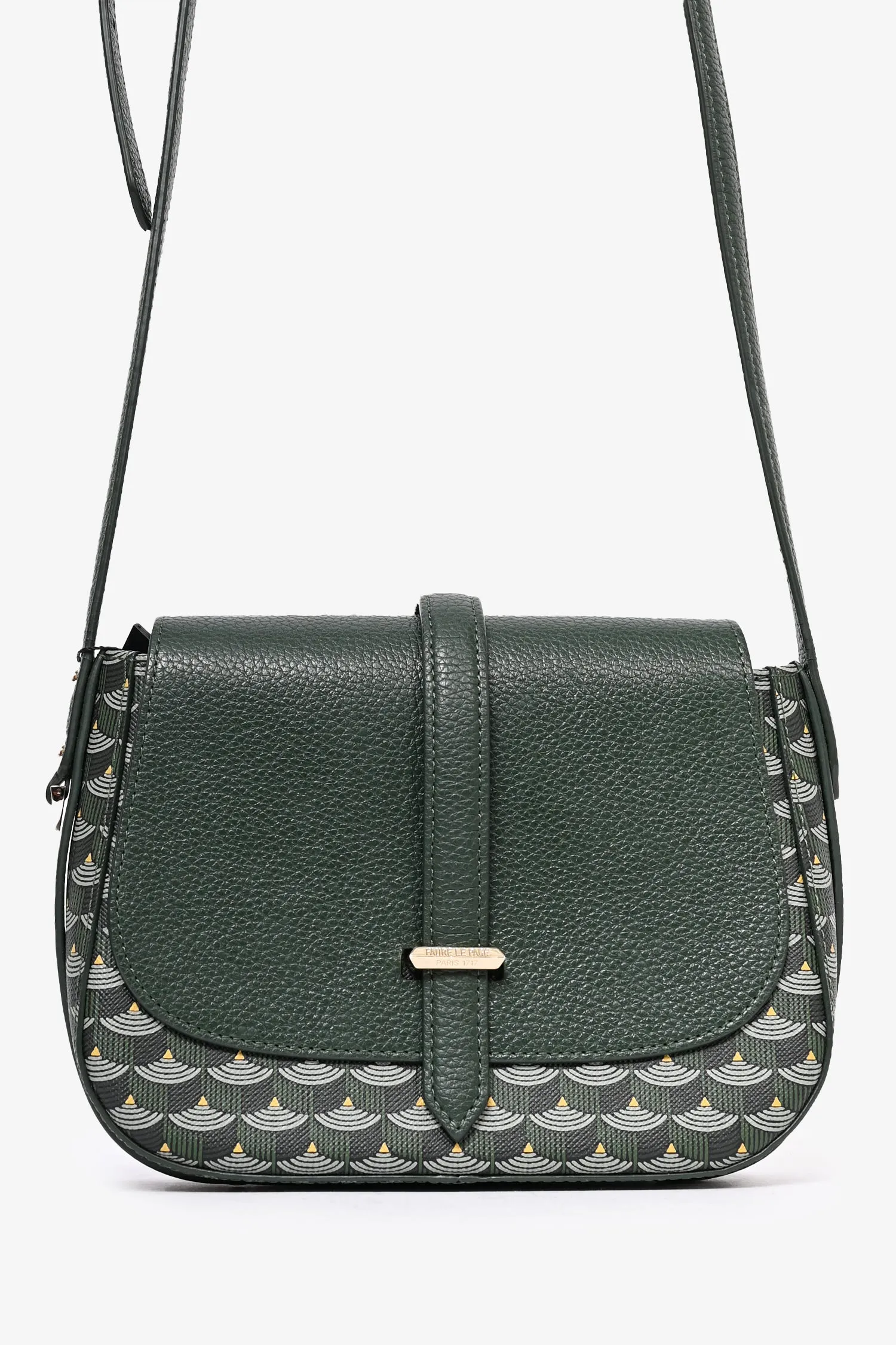 Faure Le Page Green Leather/Canvas 'Express 21' Crossbody