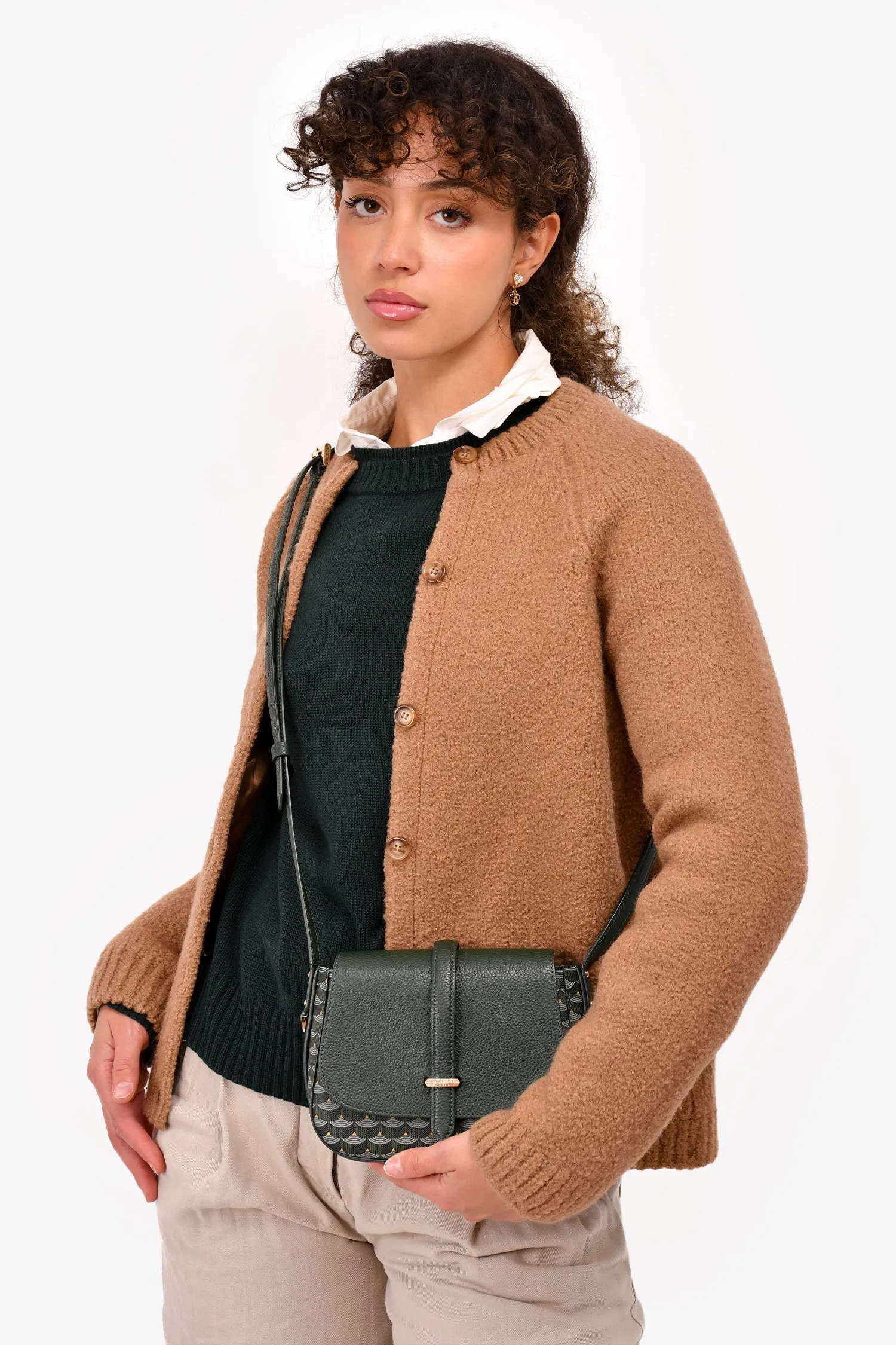 Faure Le Page Green Leather/Canvas 'Express 21' Crossbody