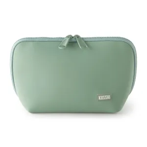 Kusshi Neoprene Makeup Bag Sage with Coral Rose Interior