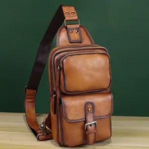 Leather Sling Bag Crossbody Chest Daypack Shoulder Backpack