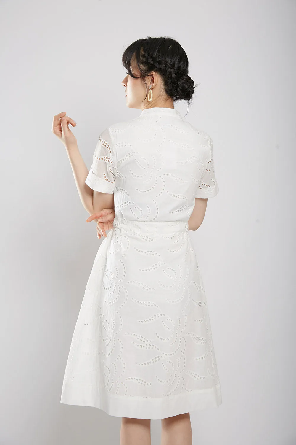 Letty Midi Dress in White Eyelet