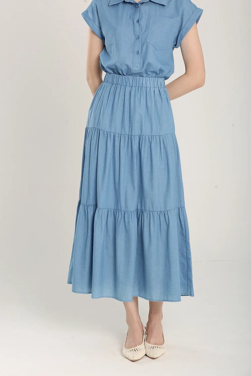 Lindea Tiered Skirts in Denim Blue