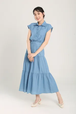 Lindea Tiered Skirts in Denim Blue