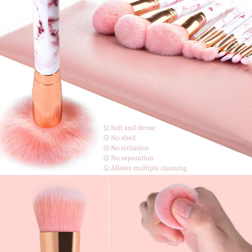 Marble-12pcs Makeup Brush Sets with Makeup Sponge and Cosmetic Bag
