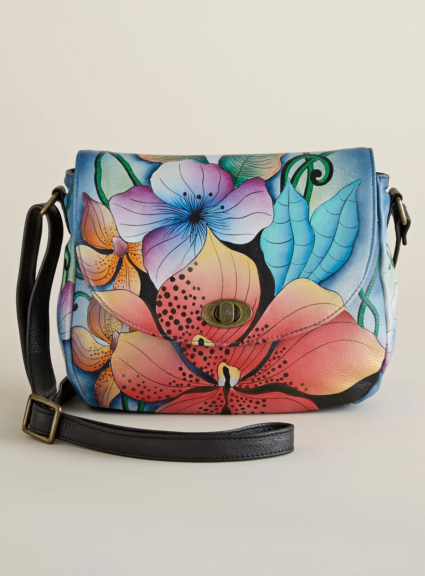 Orchid Hand-Painted Crossbody Saddle Bag