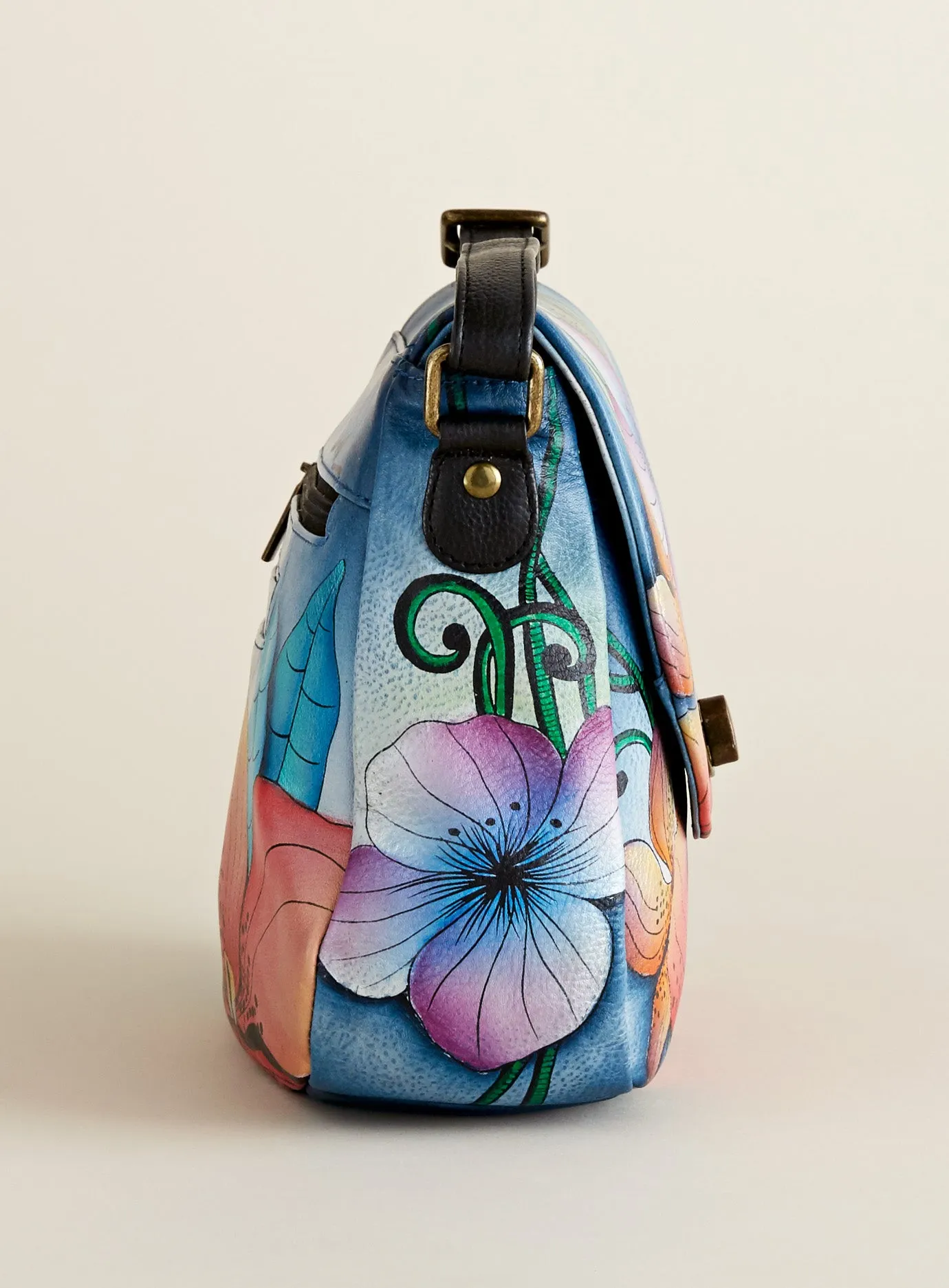 Orchid Hand-Painted Crossbody Saddle Bag