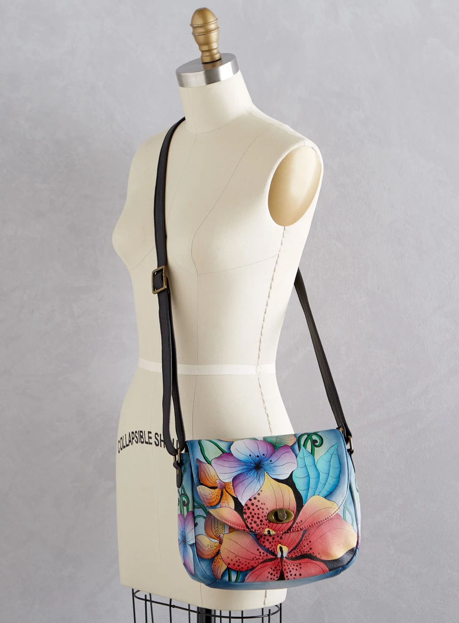 Orchid Hand-Painted Crossbody Saddle Bag