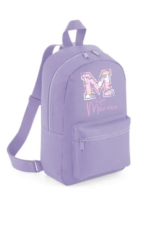 PERSONALISED: your initial is for name mini backpack back pack school set gym pe nursery bag - unicorn pattern initial - 10 colours