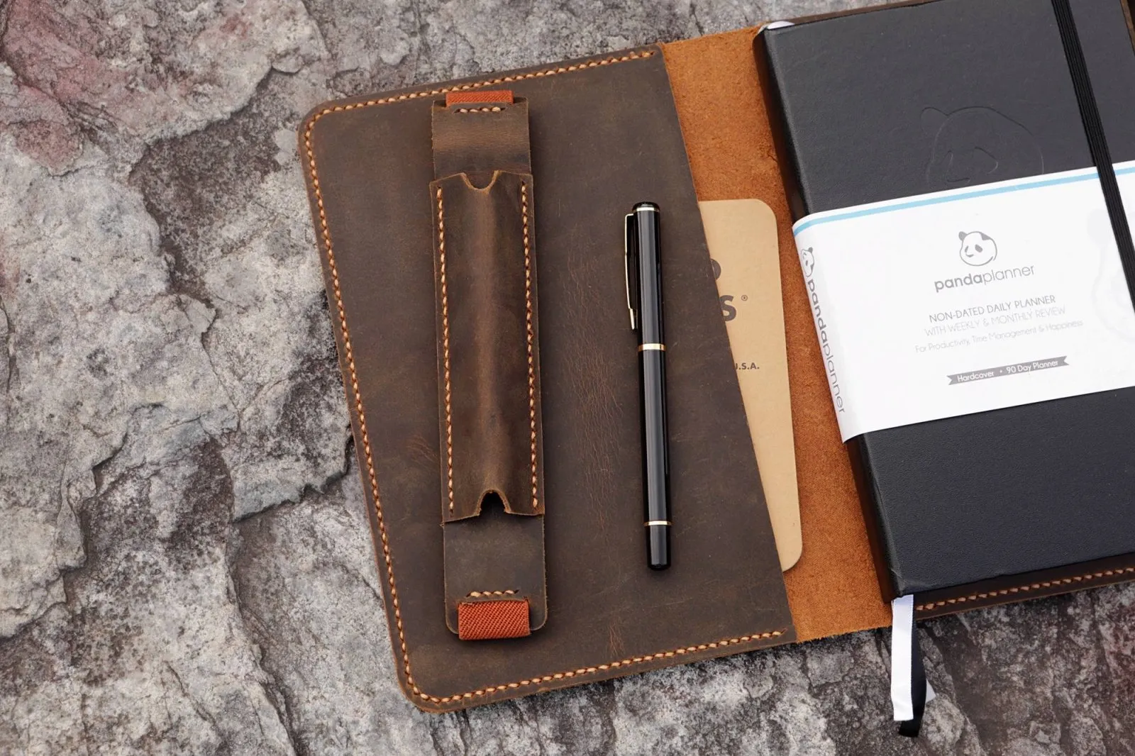 Personalized leather cover for Panda Planner