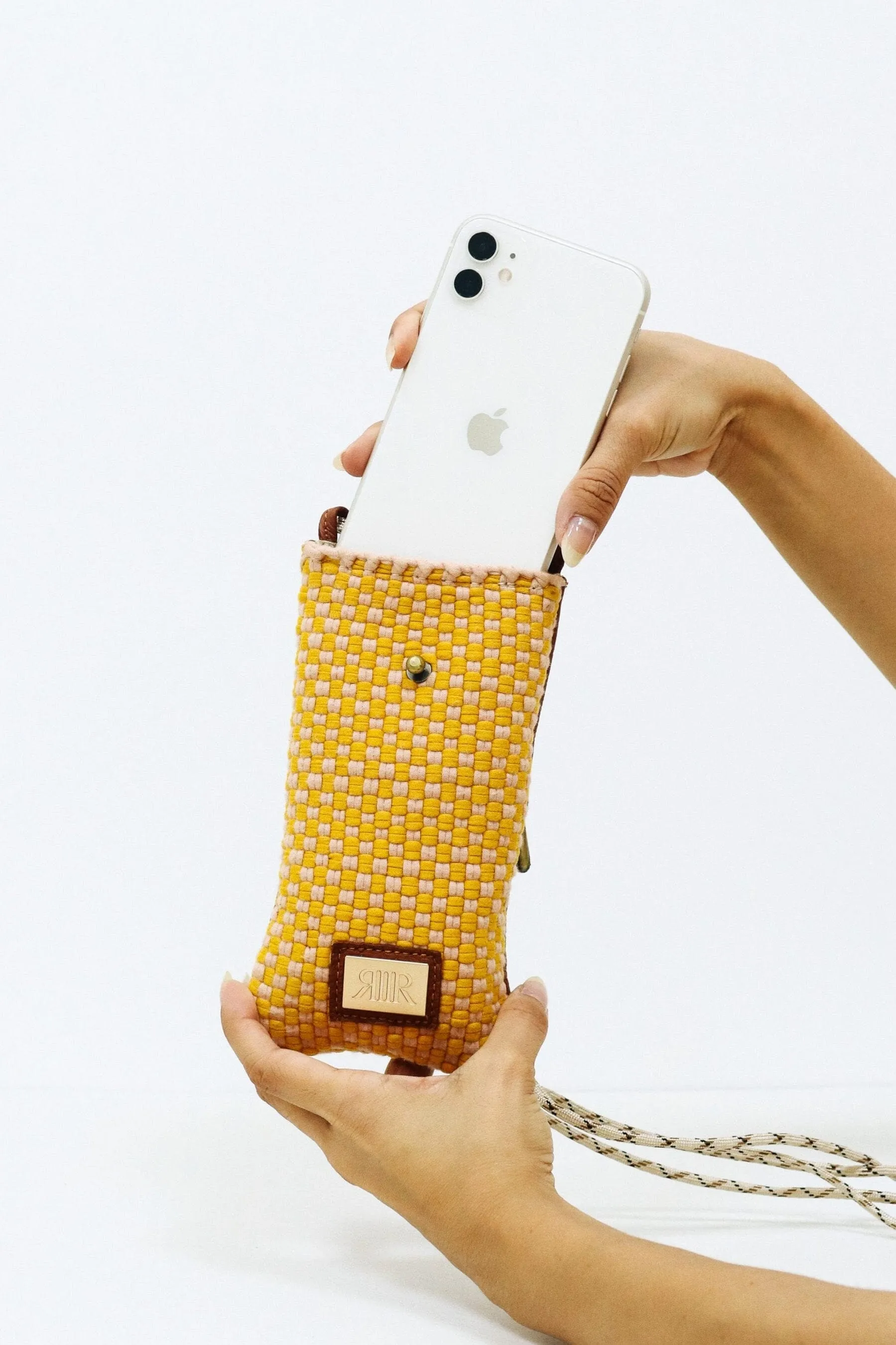 [Ready Today] Phone Sling Checkerboard Yellow & Blush