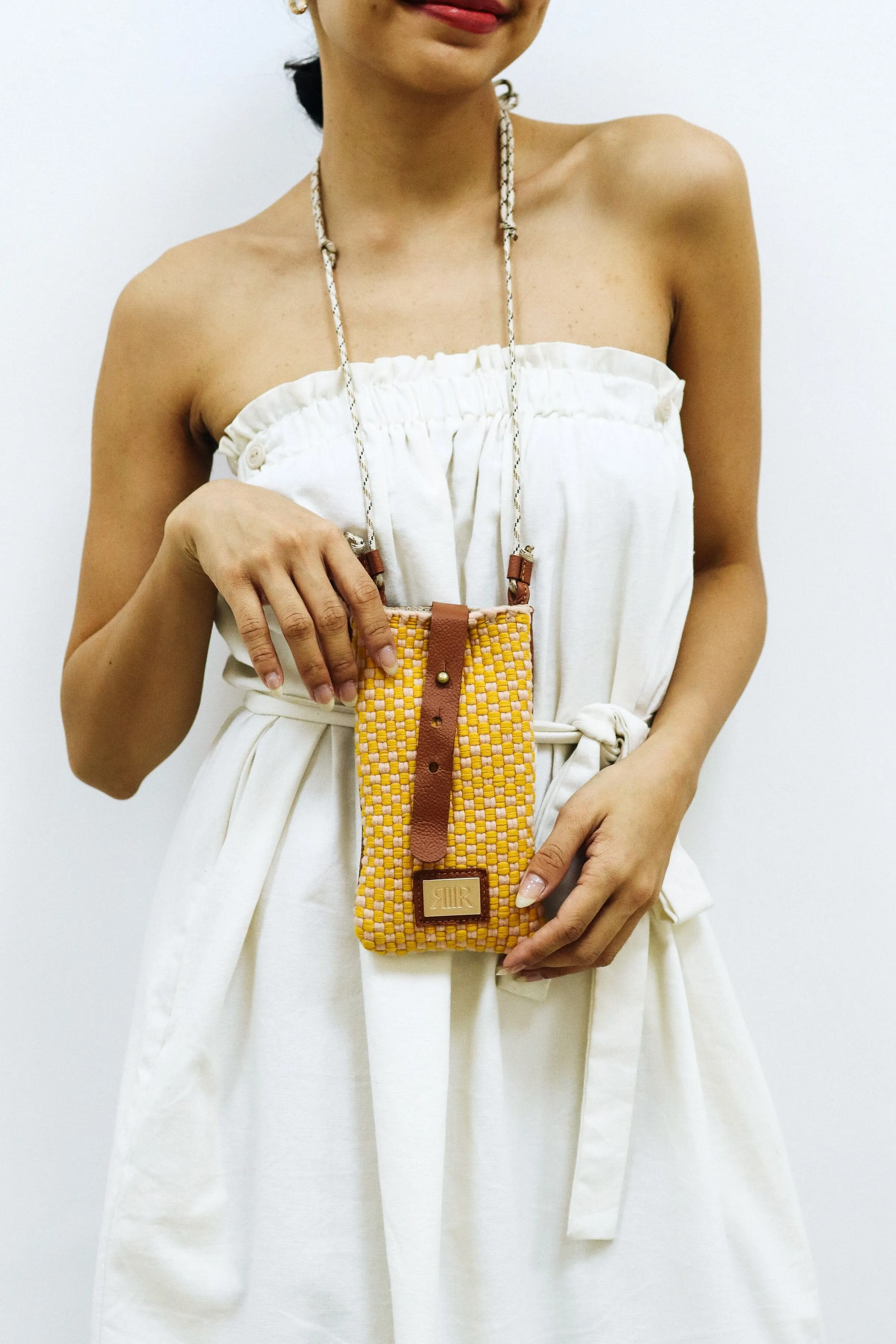 [Ready Today] Phone Sling Checkerboard Yellow & Blush