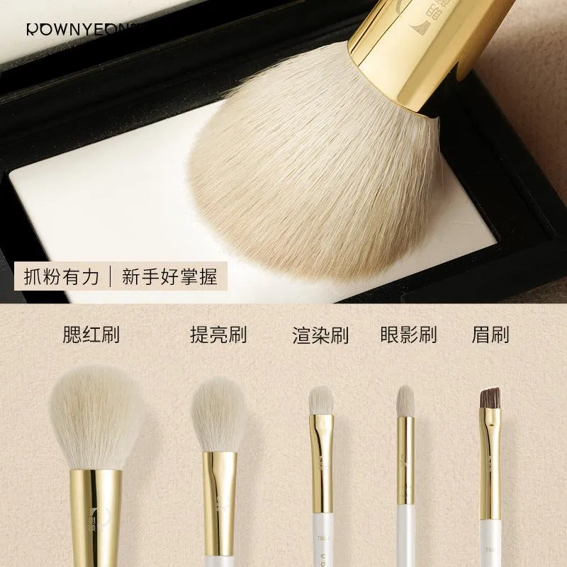 Rownyeon Portable Wool Makeup Brush 5-in-Set White RY002