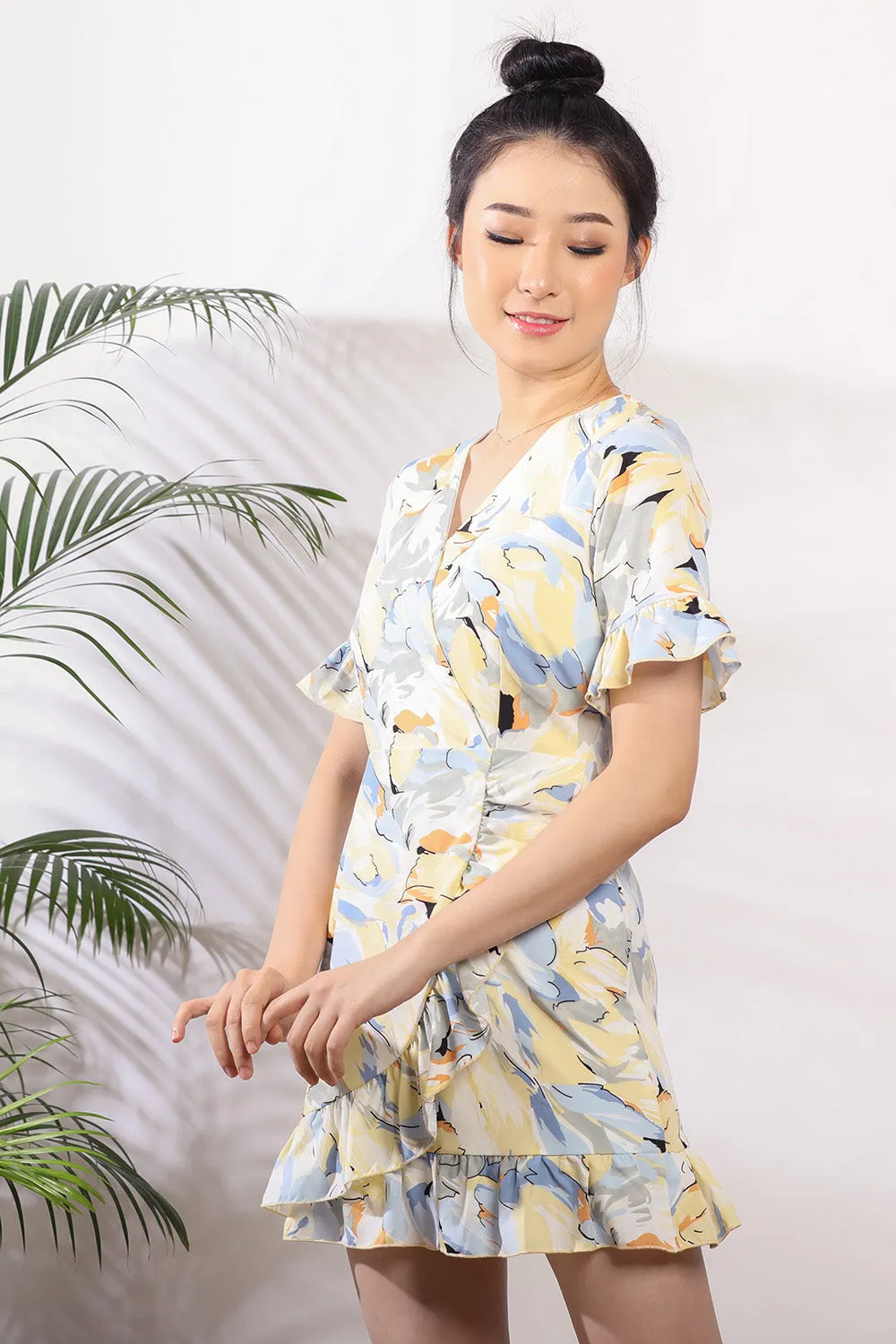 Sherinda Midi Dress in Yellow Floral Prints