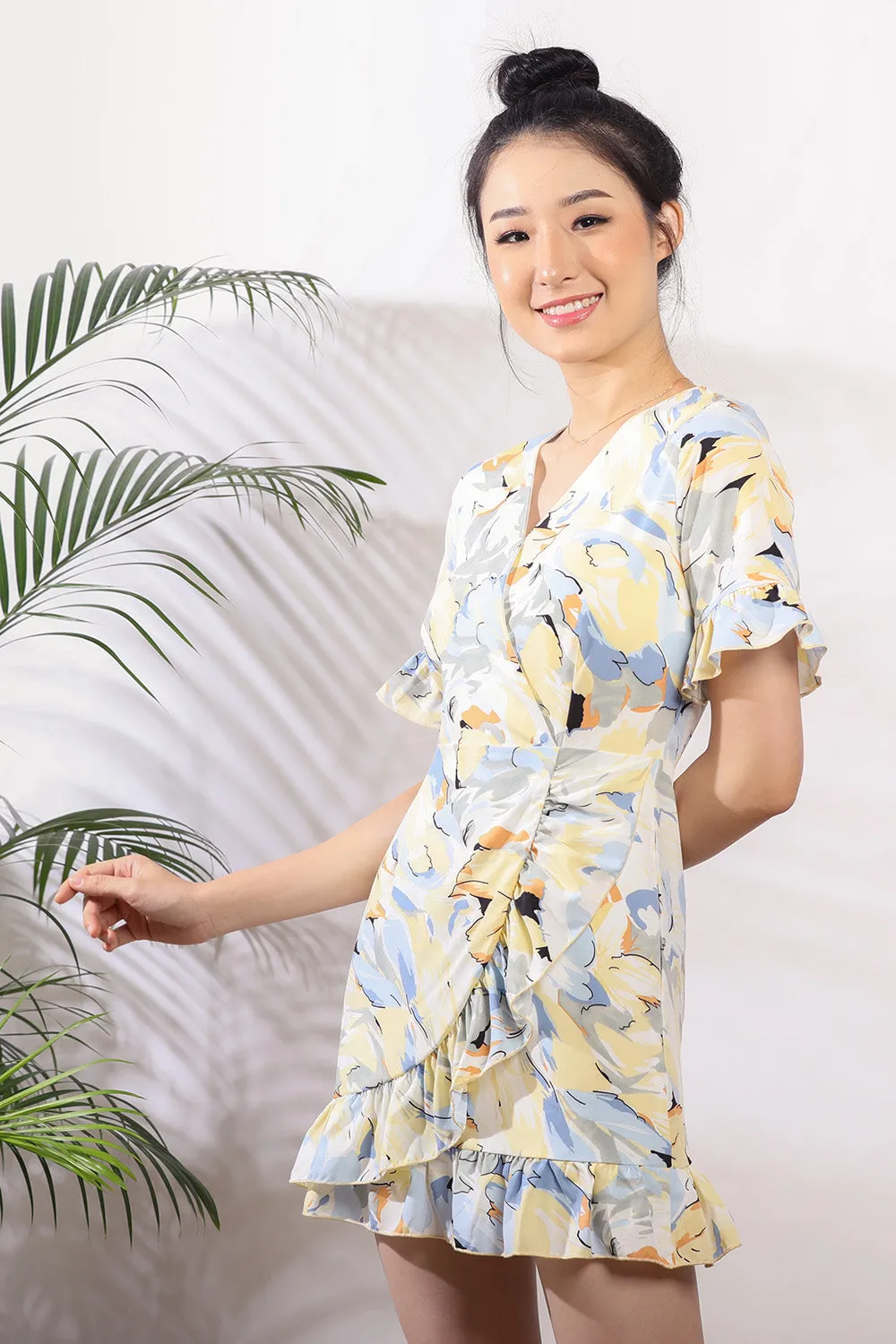 Sherinda Midi Dress in Yellow Floral Prints