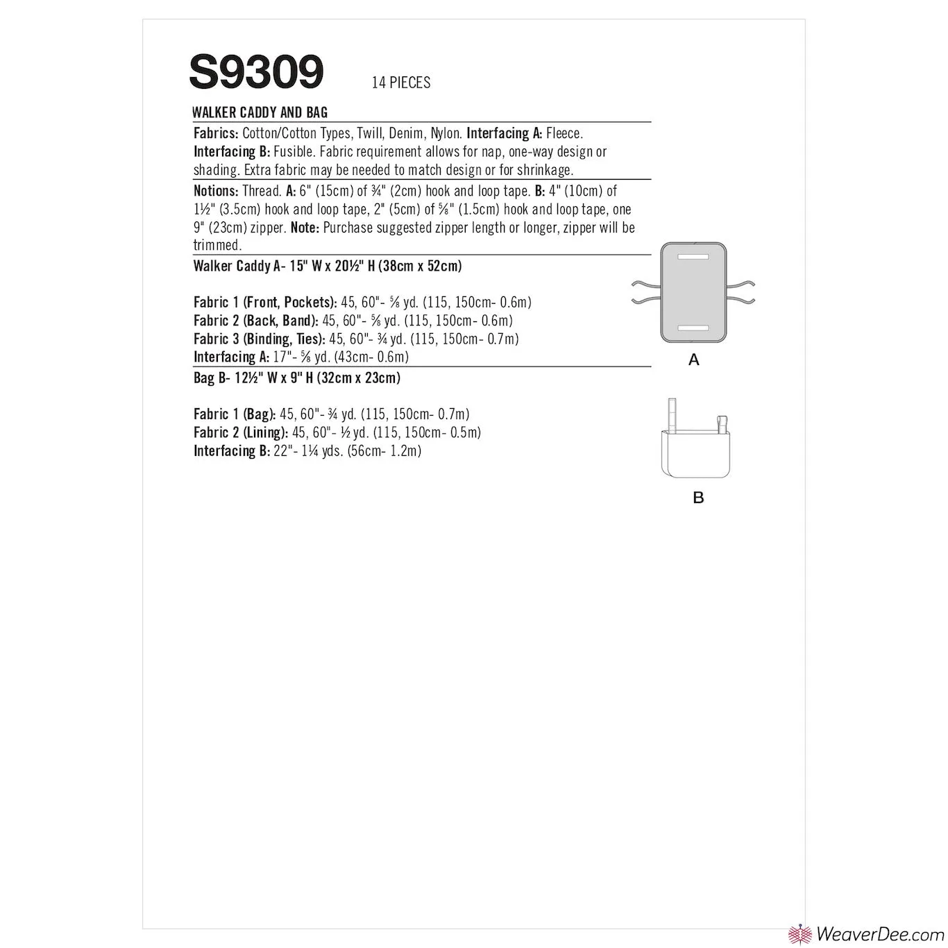 Simplicity Pattern S9309 Walker Caddy & Bag