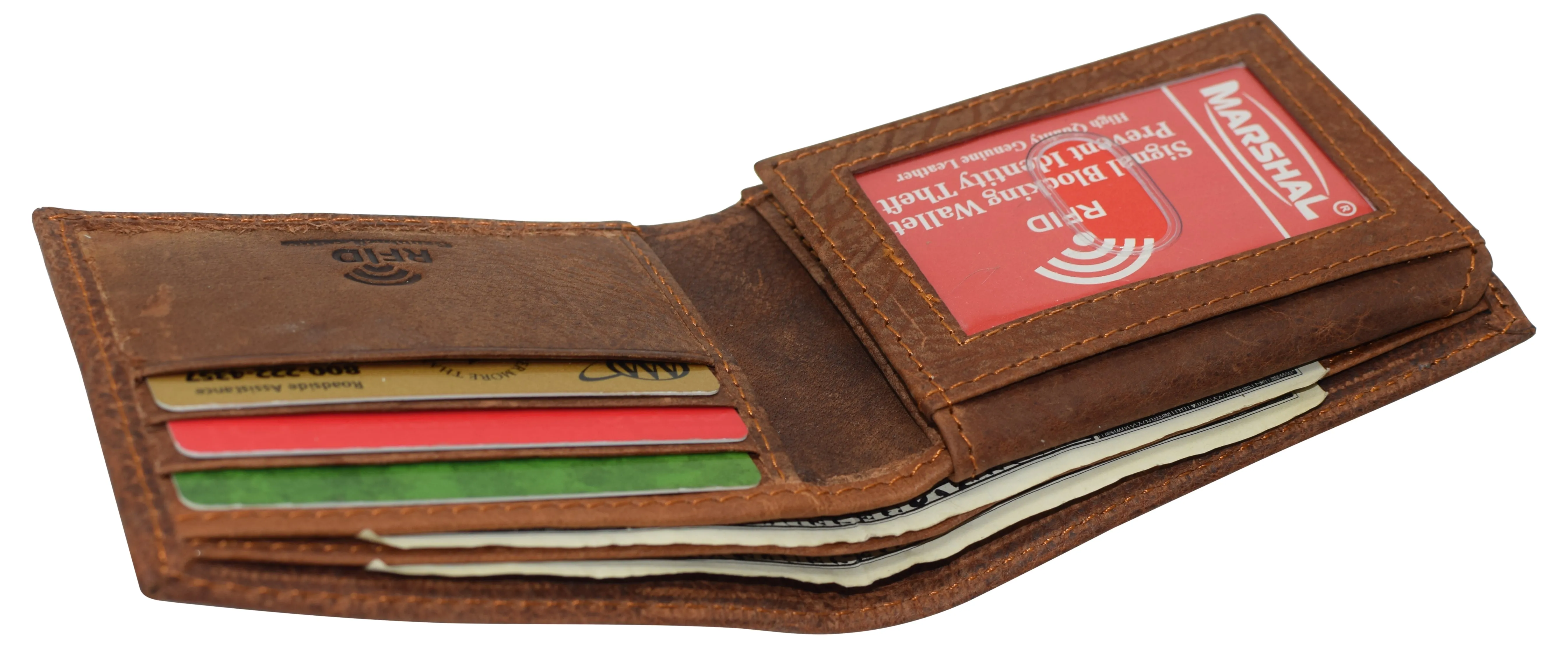 Skull Chain RFID Blocking Real Leather Bifold Classic Wallet for Men