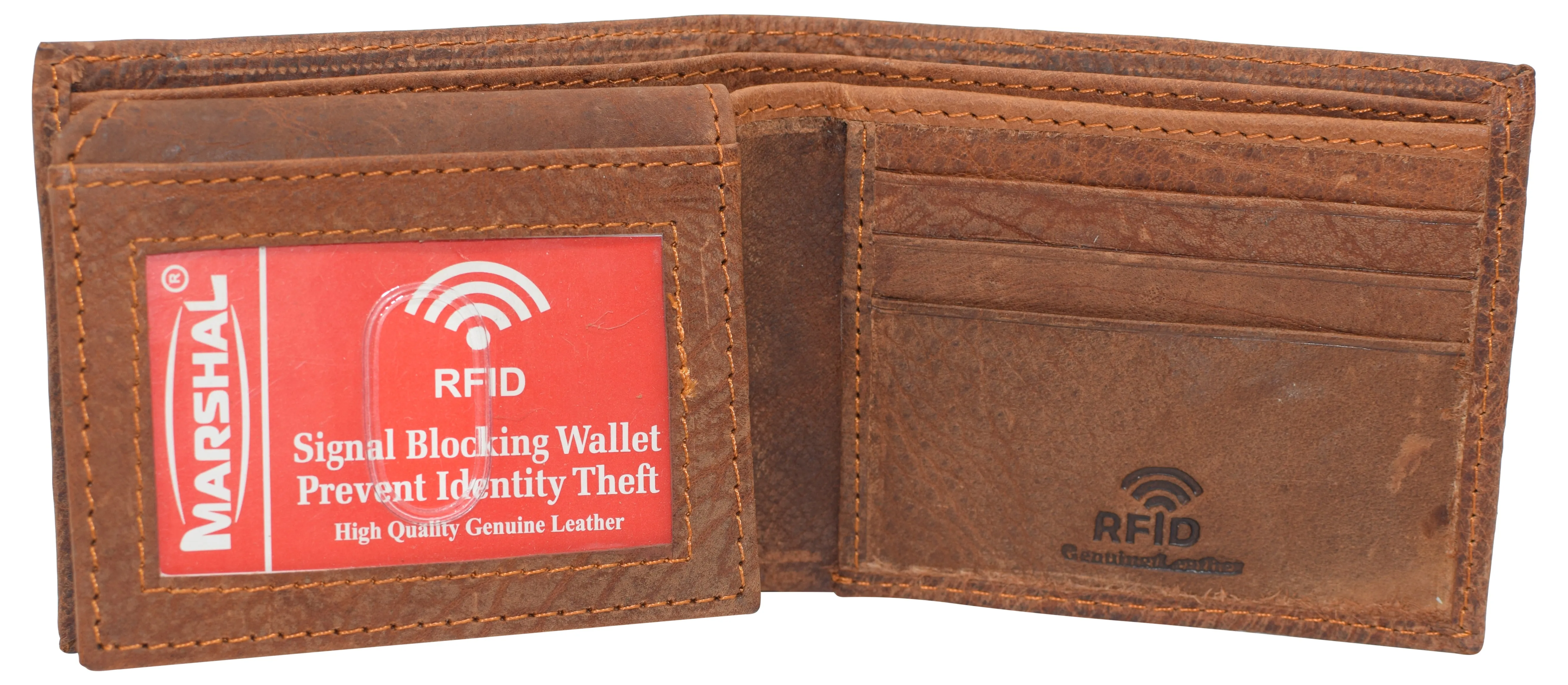 Skull Chain RFID Blocking Real Leather Bifold Classic Wallet for Men