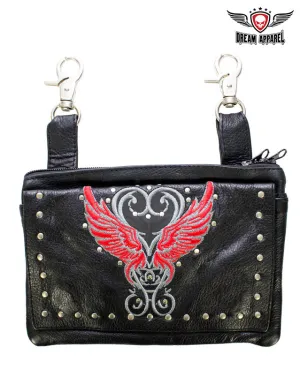 Studded Naked Cowhide Leather Belt Bag with Red Wings
