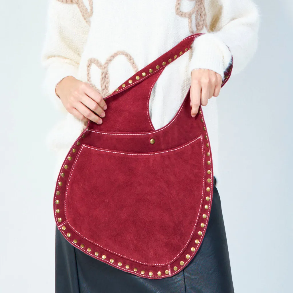 Studded shoulder bag with soft suede texture wholesale