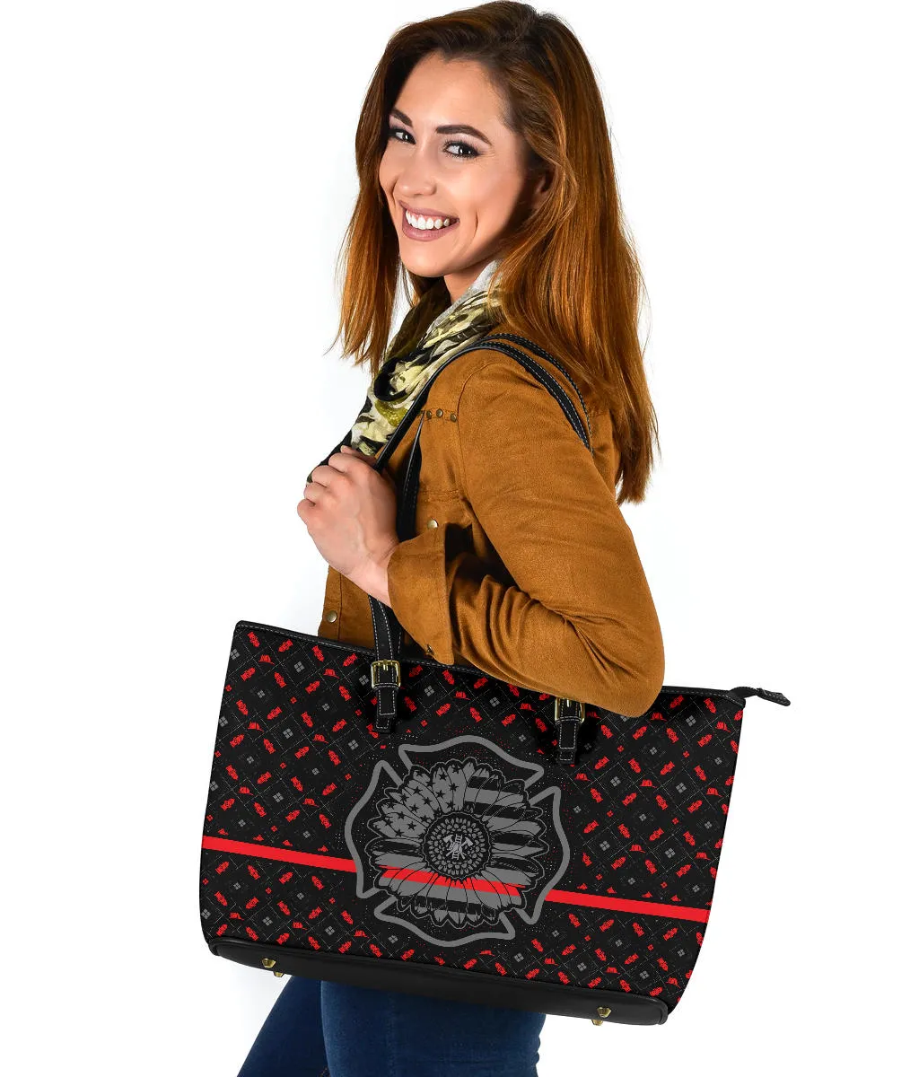 Thin Red Line Sunflower Firefighter Large PU Faux Leather Tote Bag