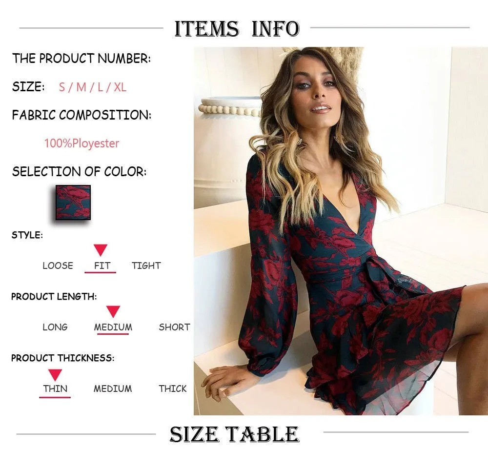 VenusFox Sexy Deep V Neck Floral Printed Mini Party Dress